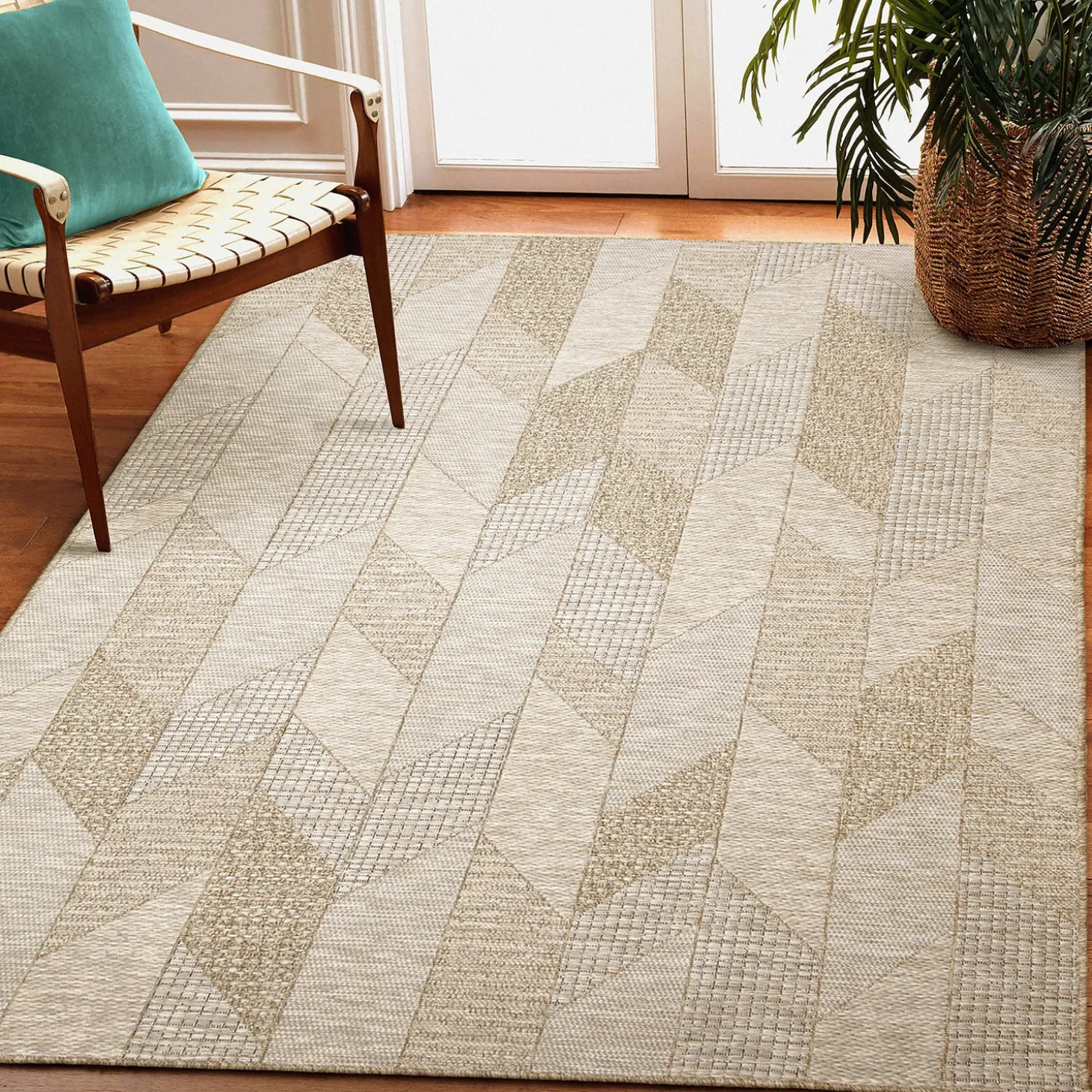 Area Rugs>Plow & Hearth Indoor/Outdoor Beachcomber Angles Rug, 6'6" x 9'4" Natural