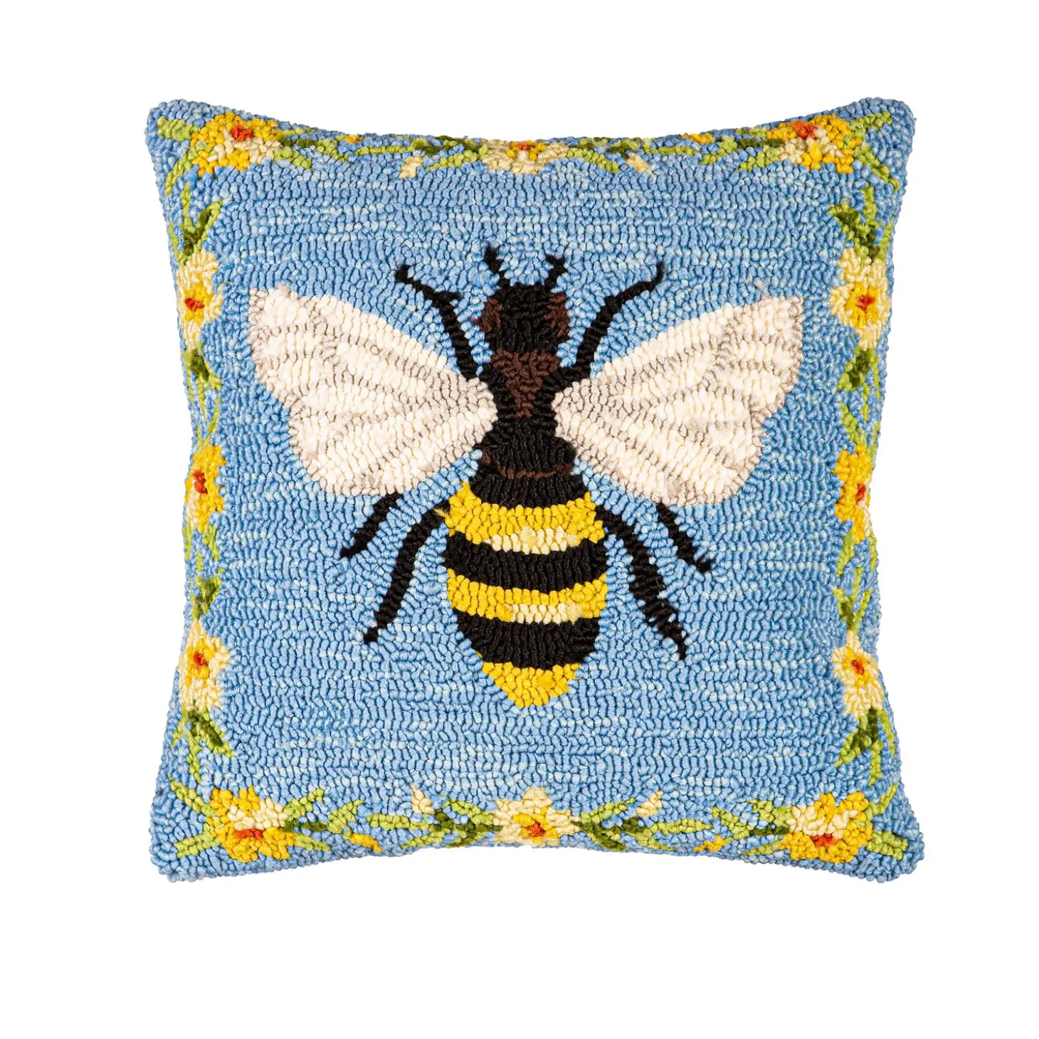 Outdoor Throw Pillows | Decorative Pillows>Plow & Hearth Indoor/Outdoor Bee Hooked Polypropylene Throw Pillow