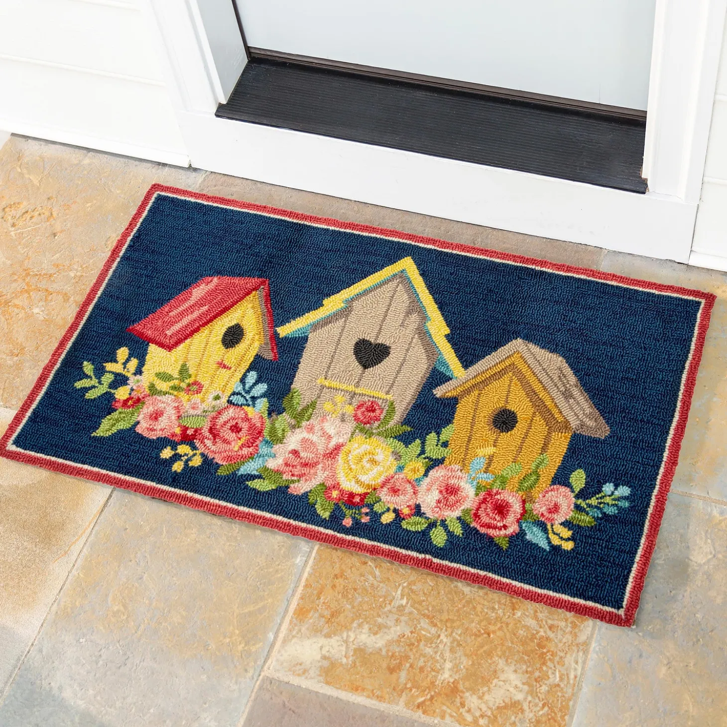 Hooked Rugs>Plow & Hearth Indoor/Outdoor Birdhouse Hooked Polypropylene Accent Rug 24"x42"