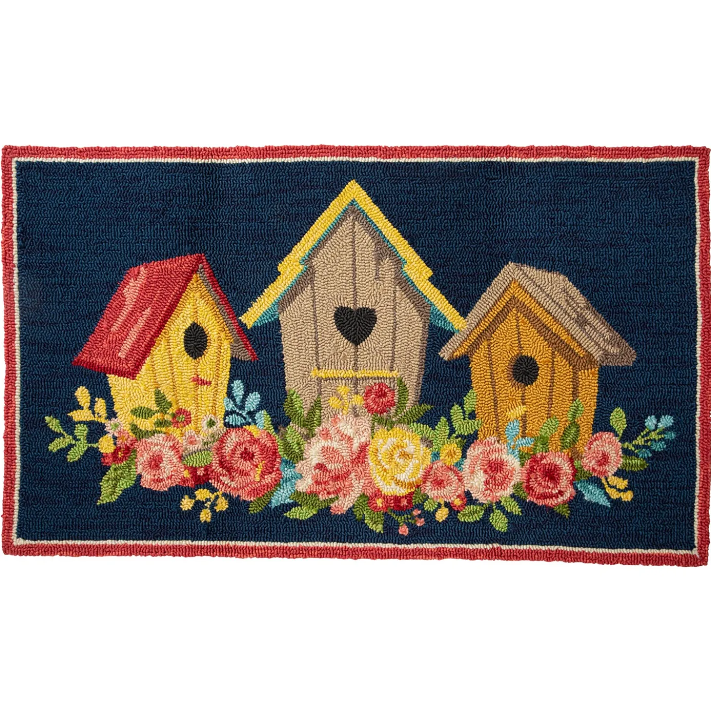 Hooked Rugs>Plow & Hearth Indoor/Outdoor Birdhouse Hooked Polypropylene Accent Rug 24"x42"