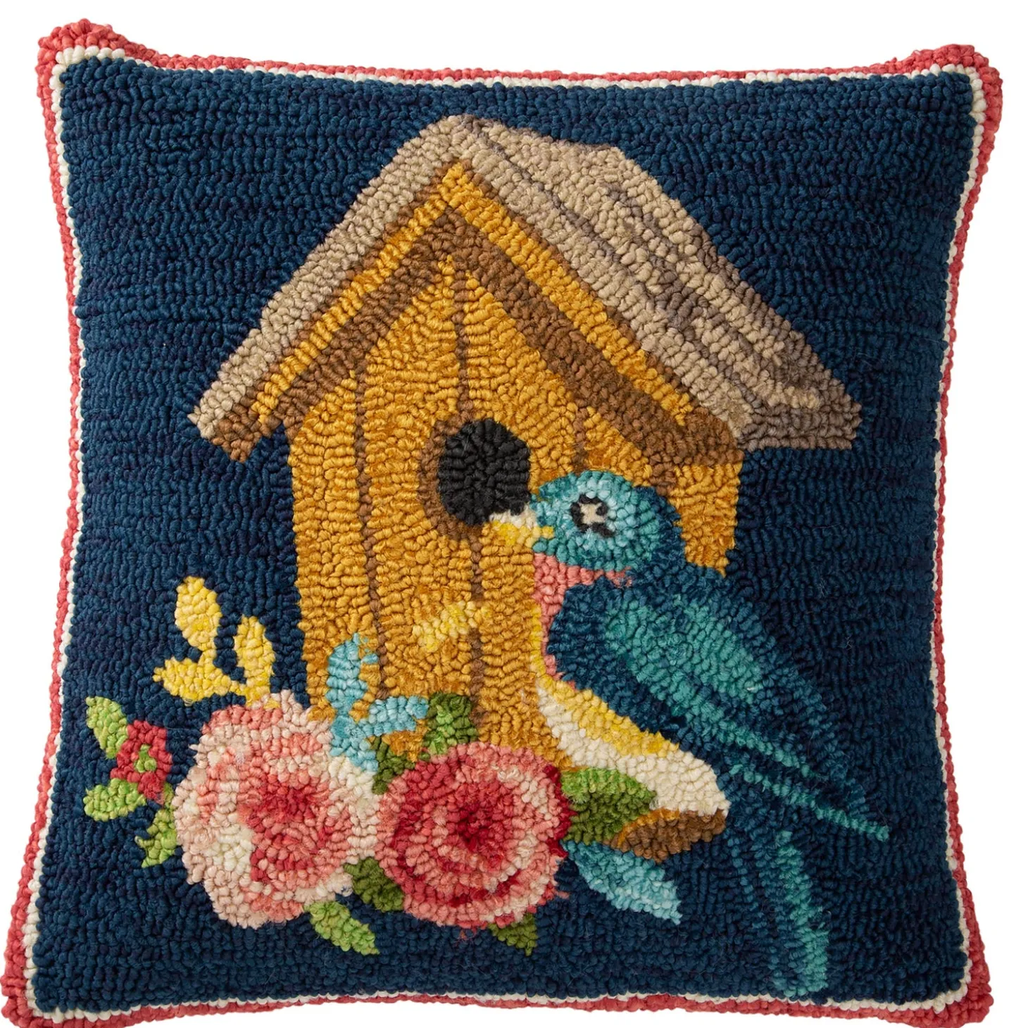 Outdoor Throw Pillows | Decorative Pillows>Plow & Hearth Indoor/Outdoor Birdhouse Hooked Polypropylene Throw Pillow