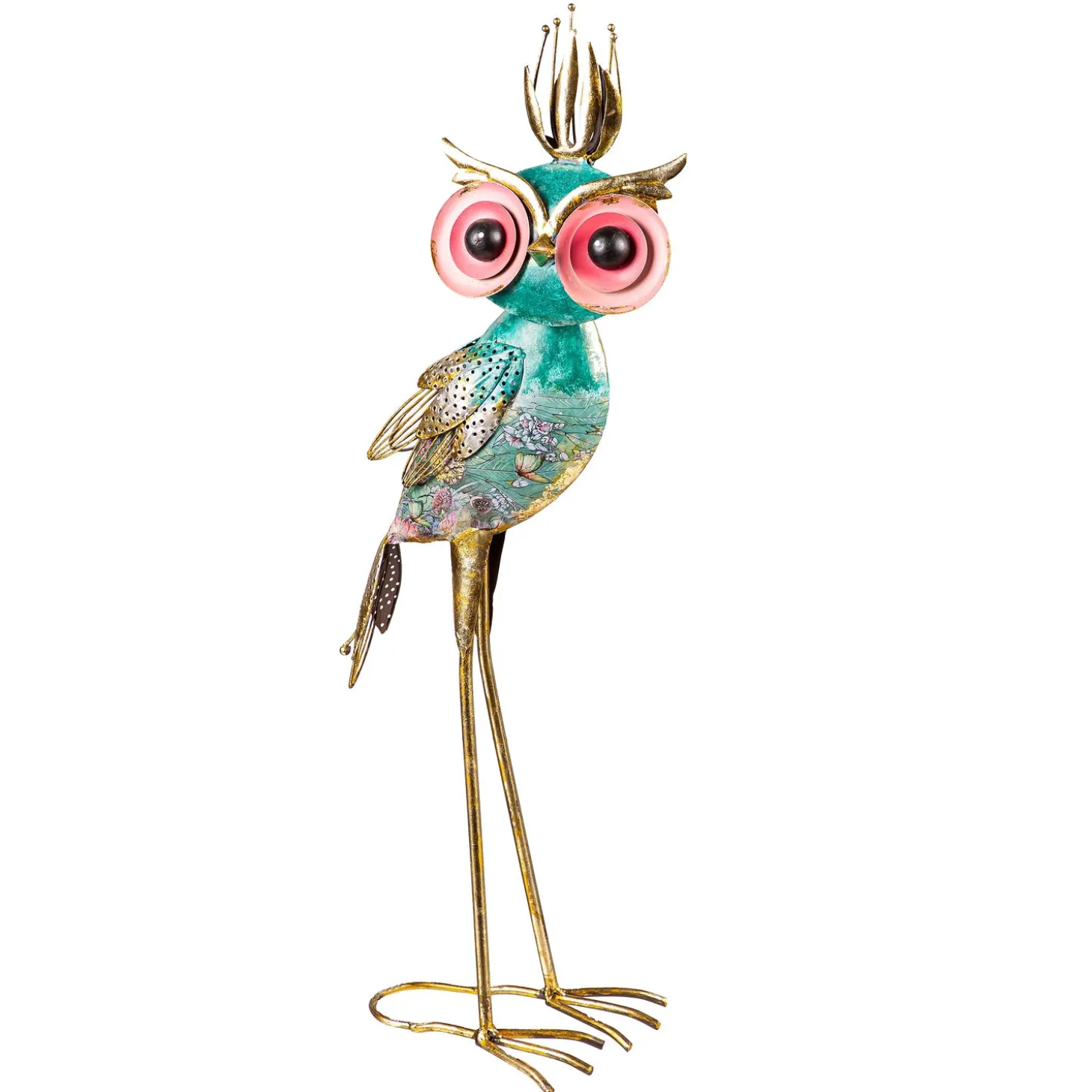 Garden Statues>Plow & Hearth Indoor/Outdoor Blue and Gold Regal Owl Garden Statue