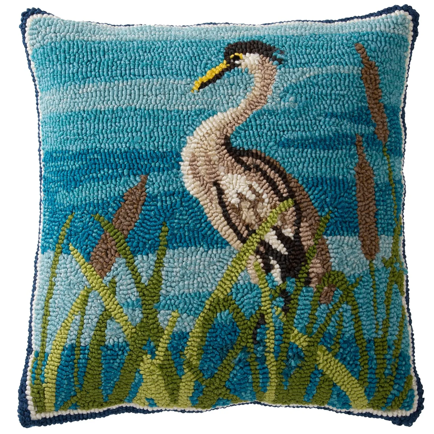 Outdoor Throw Pillows | Decorative Pillows>Plow & Hearth Indoor/Outdoor Blue Heron Hooked Polypropylene Throw Pillow