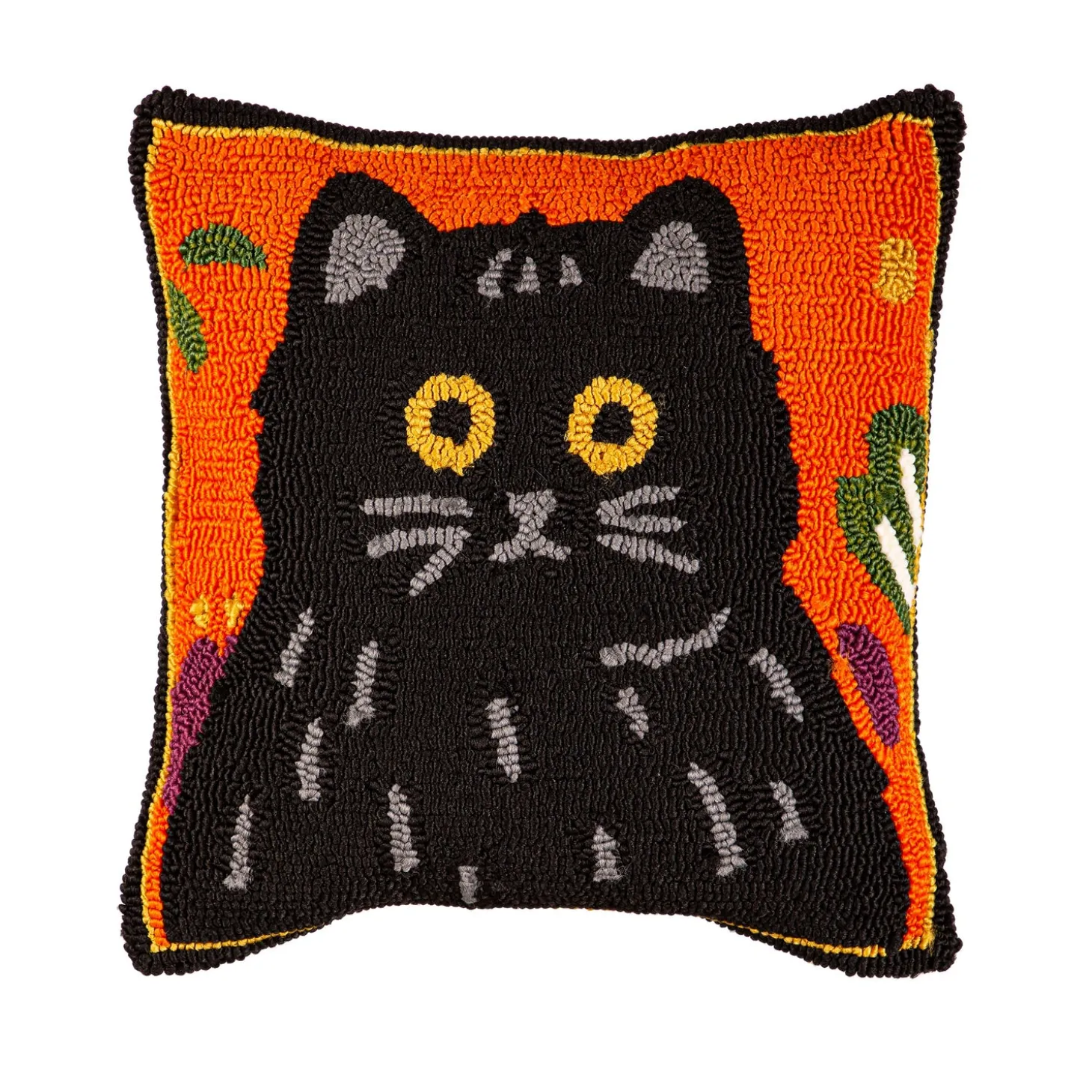 Outdoor Throw Pillows | Decorative Pillows>Plow & Hearth Indoor/Outdoor Cat Hooked Polypropylene Throw Pillow, 18" x 18"