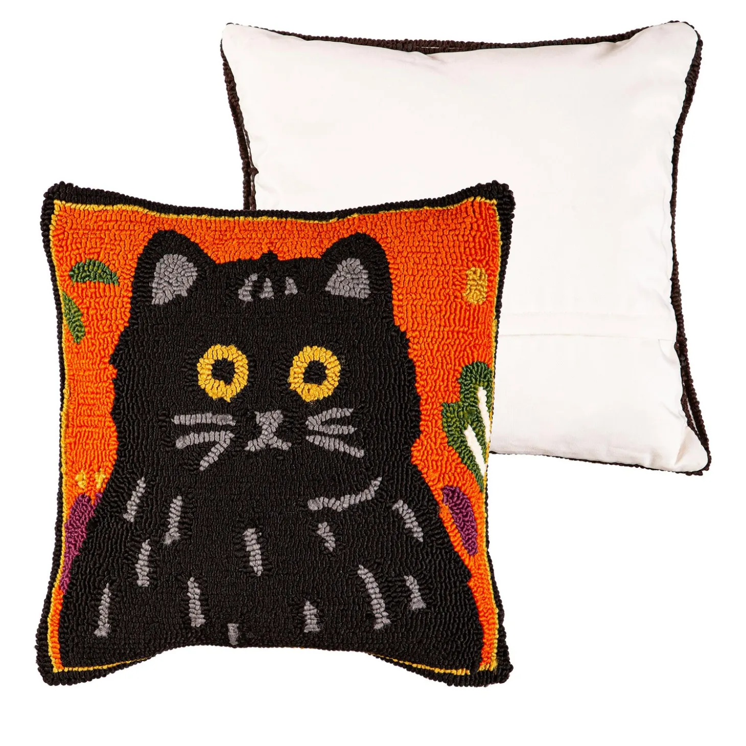 Outdoor Throw Pillows | Decorative Pillows>Plow & Hearth Indoor/Outdoor Cat Hooked Polypropylene Throw Pillow, 18" x 18"