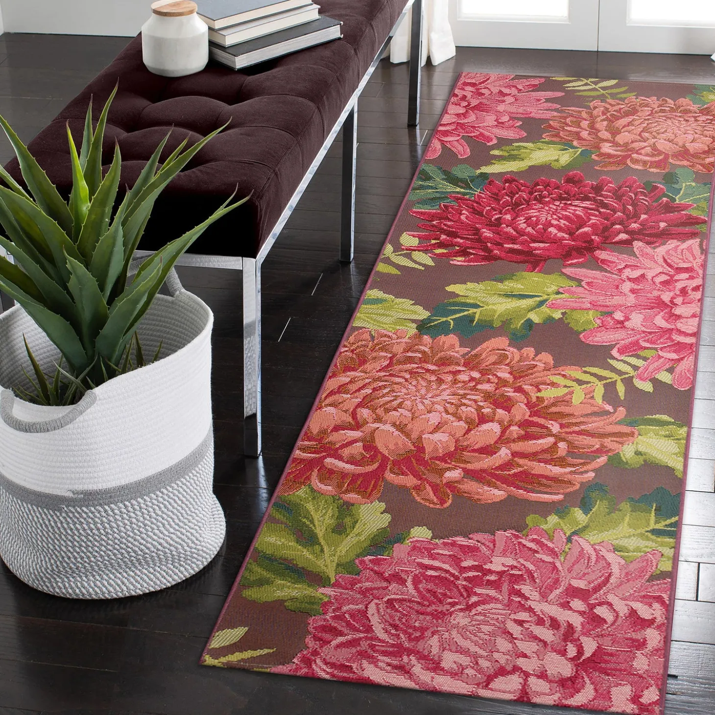 Runners>Plow & Hearth Indoor/Outdoor Chrysanthemum Polypropylene Rug, 23" x 7'6" Runner