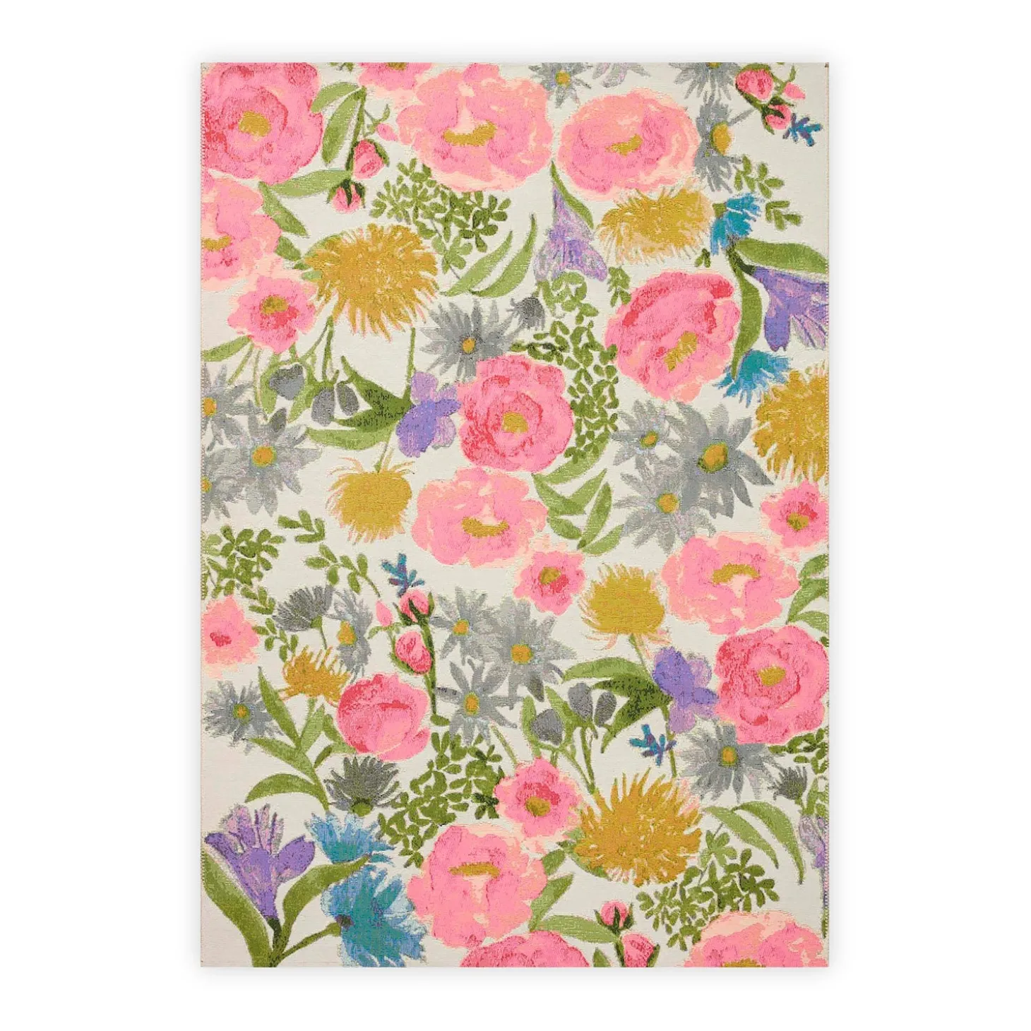 Area Rugs>Plow & Hearth Indoor/Outdoor Clarissa Floral Rug with Rifle Paper Co. Design, 5' x 8' Ivory