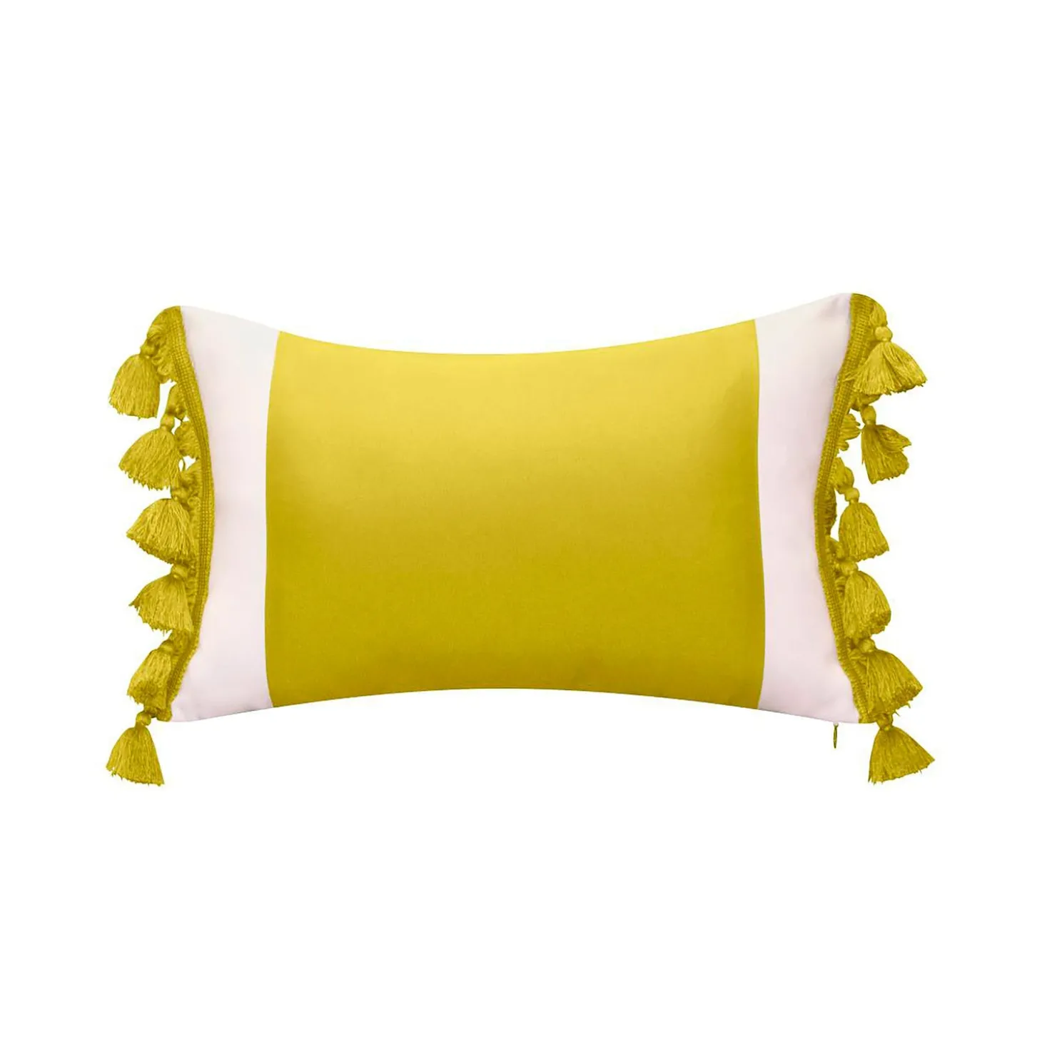 Outdoor Throw Pillows | Decorative Pillows>Plow & Hearth Indoor/Outdoor Colorblock Tassel Lumbar Pillow Citron