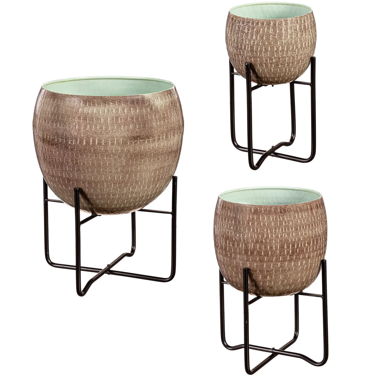 Planters & Plant Stands>Plow & Hearth Indoor/Outdoor Distressed Green and Brown Planters, Set of 2