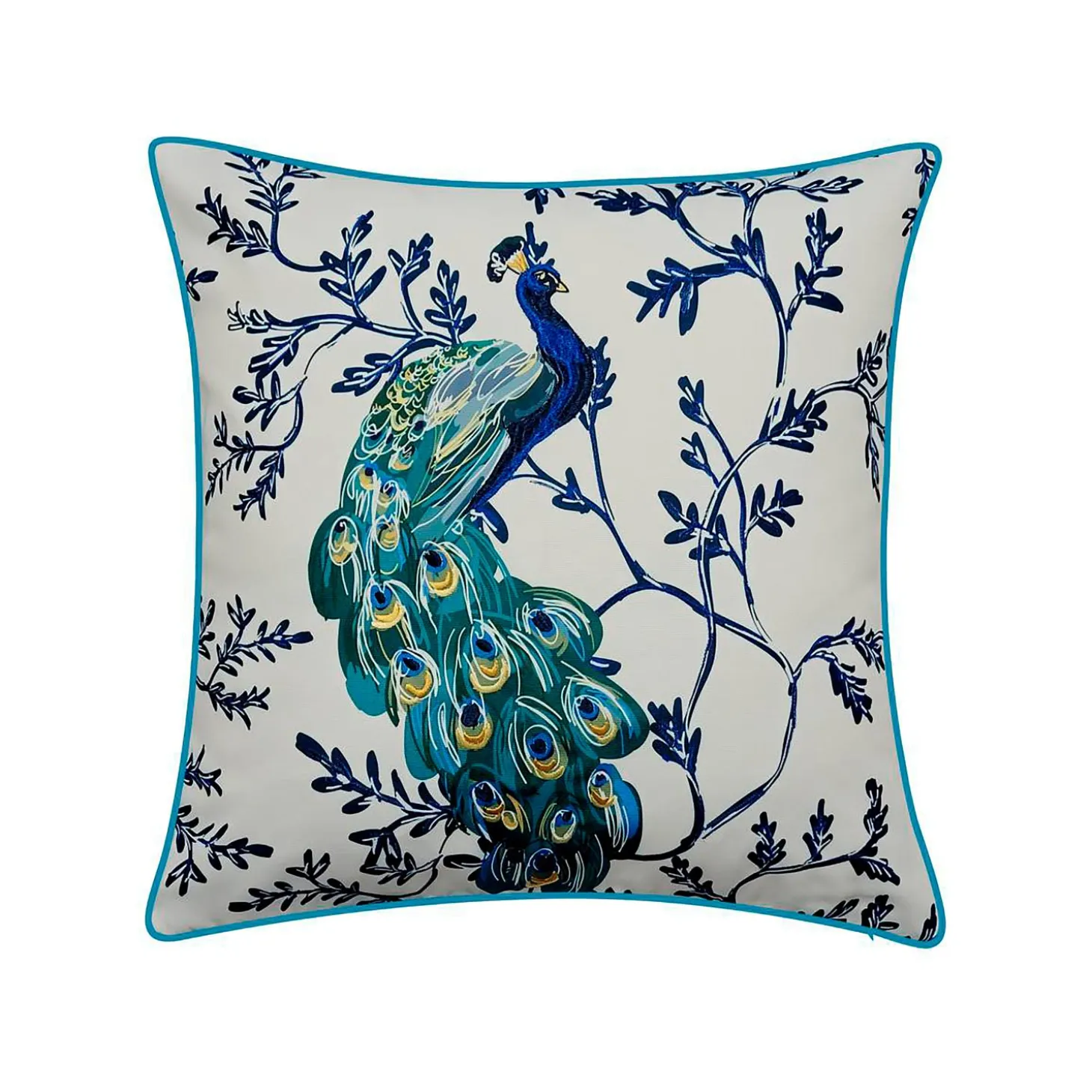 Decorative Pillows>Plow & Hearth Indoor/Outdoor Embroidered Peacock and Vines Throw Pillow