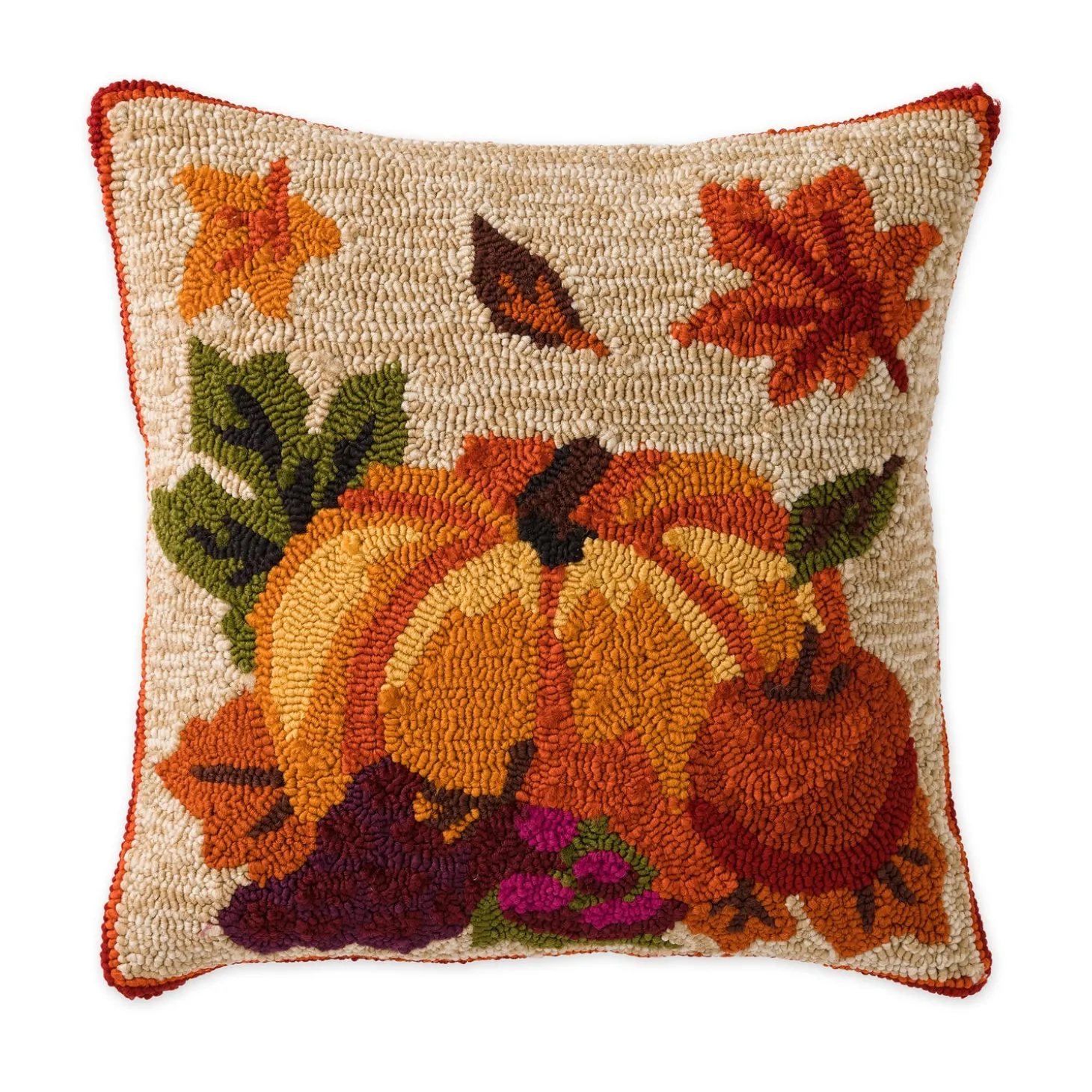 Outdoor Throw Pillows | Decorative Pillows>Plow & Hearth Indoor/Outdoor Fall Bounty Hand Hooked Polypropylene Throw Pillow