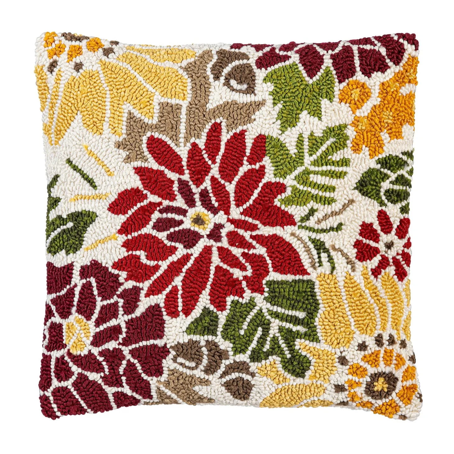 Outdoor Throw Pillows | Decorative Pillows>Plow & Hearth Indoor/Outdoor Fall Florals Hooked Polypropylene Throw Pillow 18"x18"