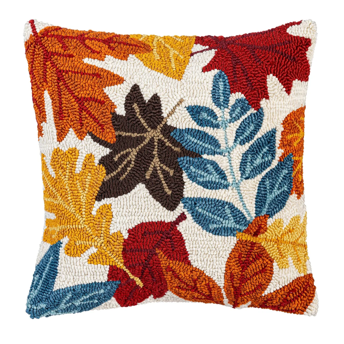 Outdoor Throw Pillows | Decorative Pillows>Plow & Hearth Indoor/Outdoor Fall Leaves Hooked Polypropylene Throw Pillow 18"x18"