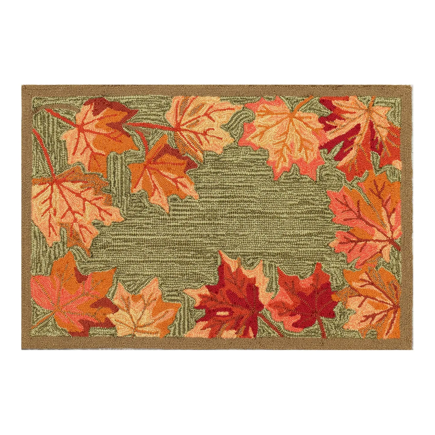 Area Rugs>Plow & Hearth Indoor/Outdoor Falling Leaves Border Rug, 3'6" x 5'6"