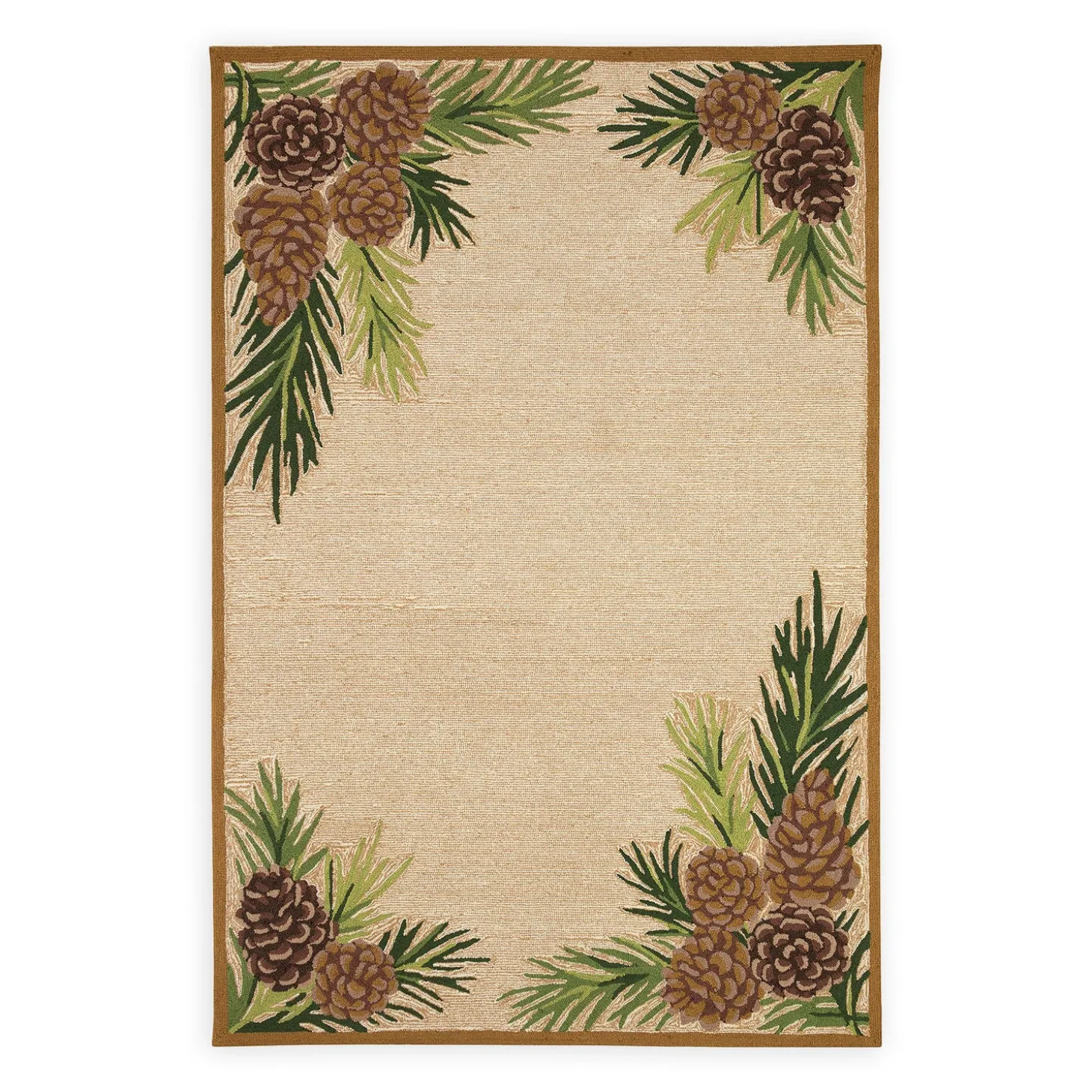 Area Rugs>Plow & Hearth Indoor/Outdoor Forest Lake Border Rug, 5' x 7'6" Natural
