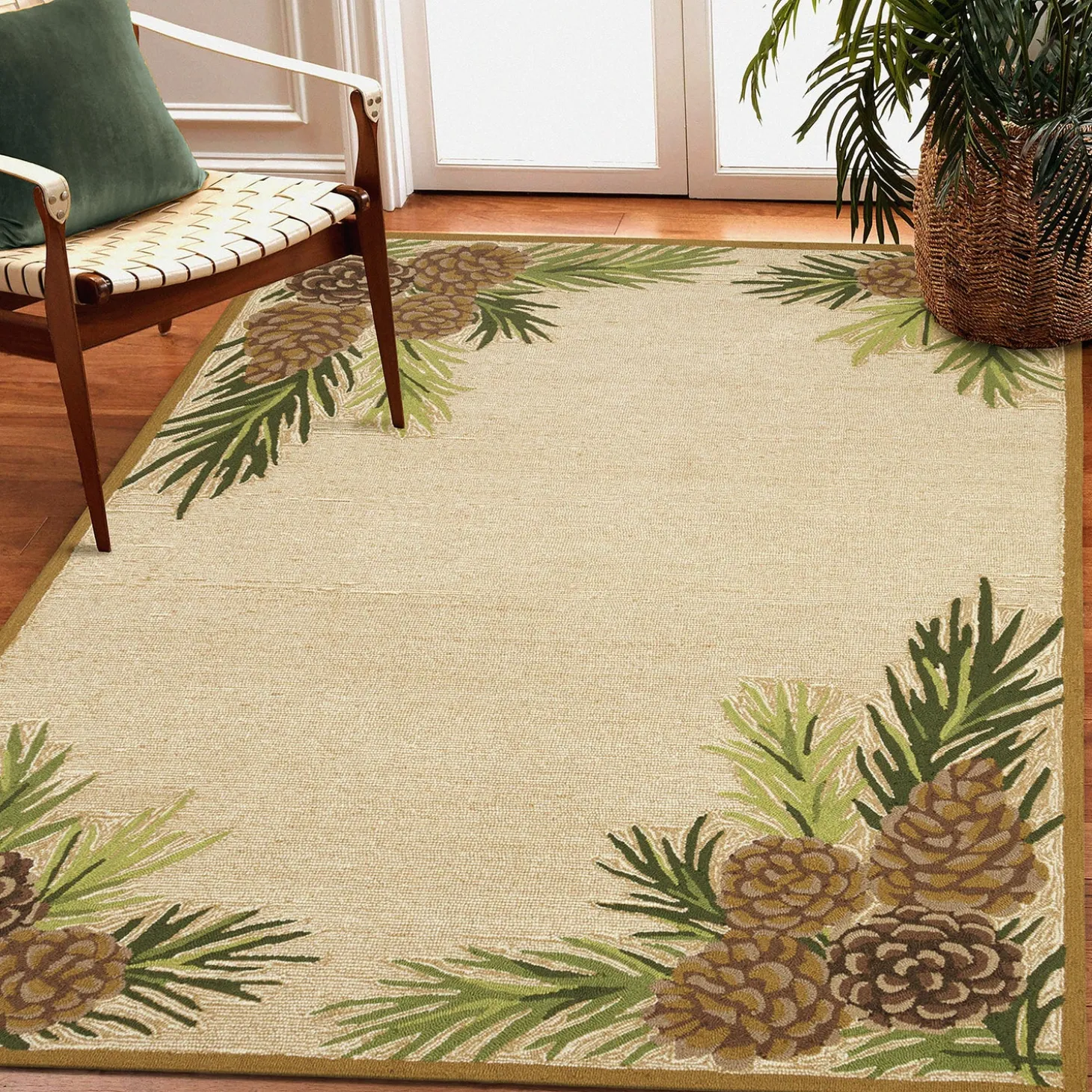 Area Rugs>Plow & Hearth Indoor/Outdoor Forest Lake Border Rug, 42" x 66" Natural