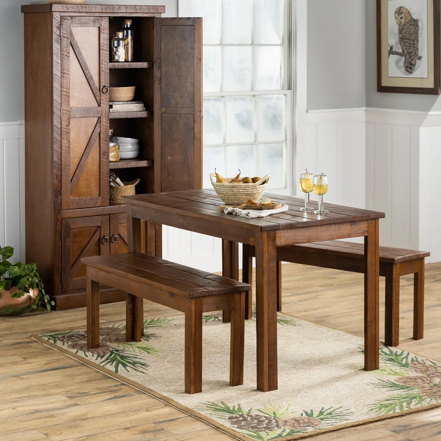 Area Rugs>Plow & Hearth Indoor/Outdoor Forest Lake Border Rug, 7'6" x 9'6" Natural