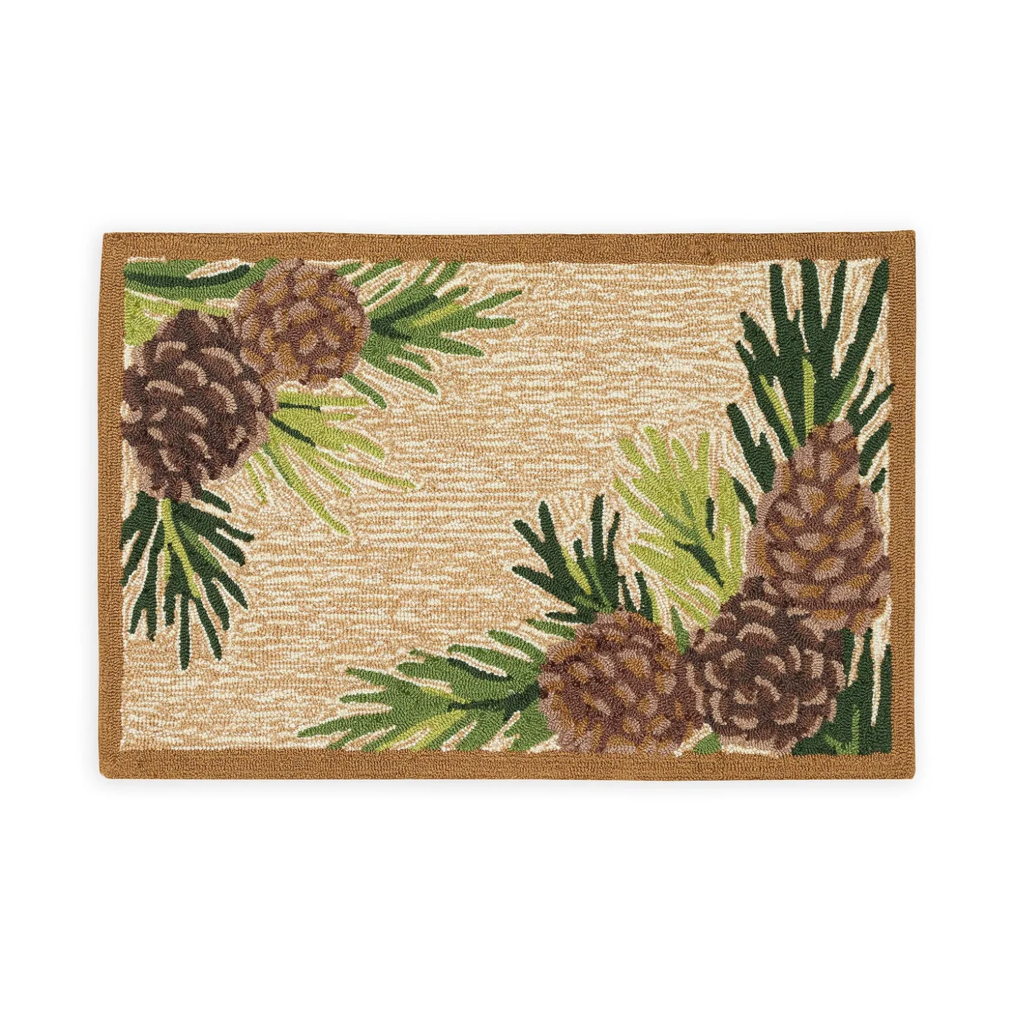 Area Rugs>Plow & Hearth Indoor/Outdoor Forest Lake Border Rug, 7'6" x 9'6" Natural