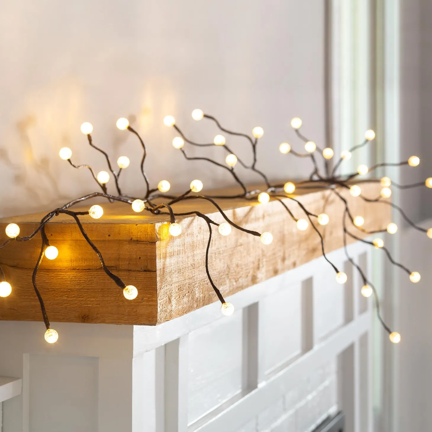 Lighted Trees & Garlands>Plow & Hearth Indoor/Outdoor Globe Lighted Branch Garland with 48 Lights