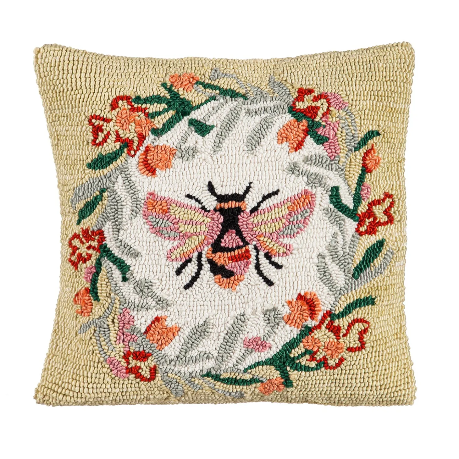 Outdoor Throw Pillows | Decorative Pillows>Plow & Hearth Indoor/Outdoor Hooked Pillow 18"x18" Bee