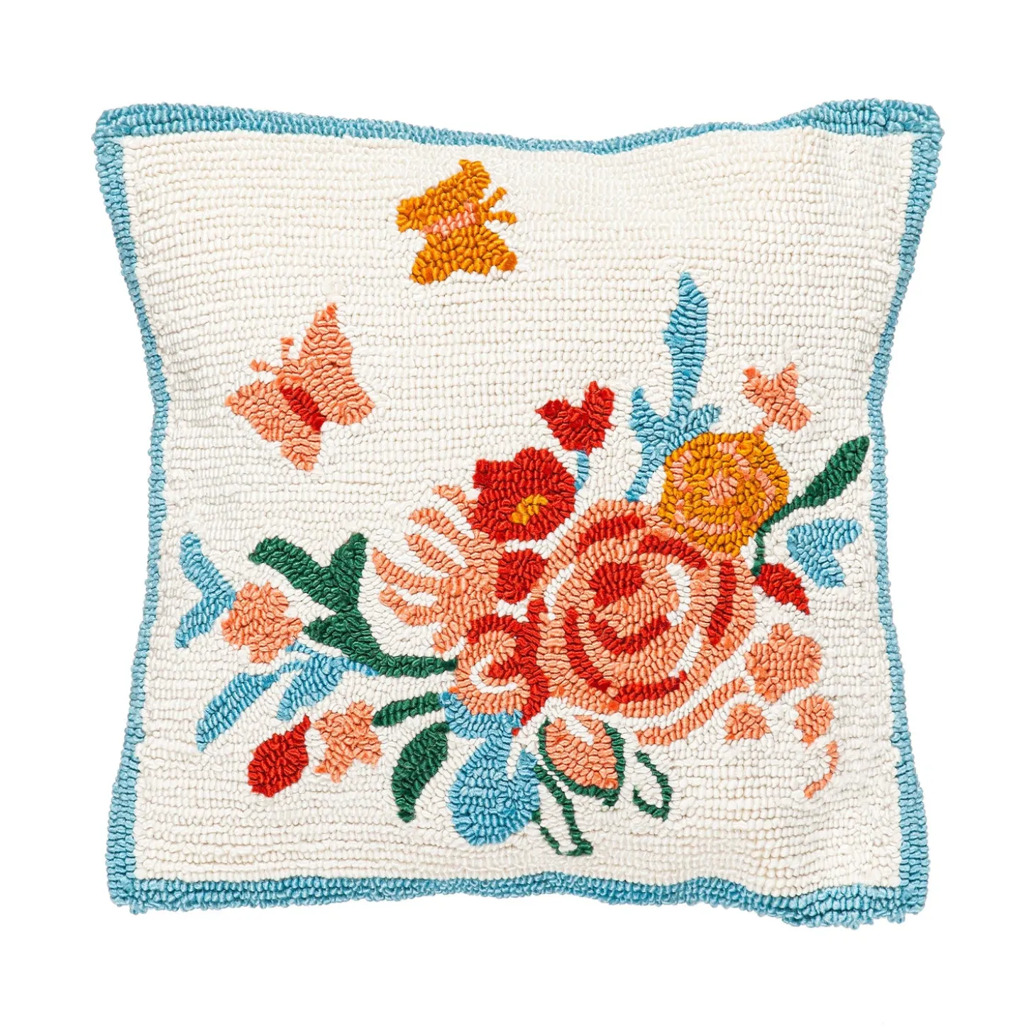 Outdoor Throw Pillows | Decorative Pillows>Plow & Hearth Indoor/Outdoor Hooked Pillow 18"x18" Butterfly Meadow