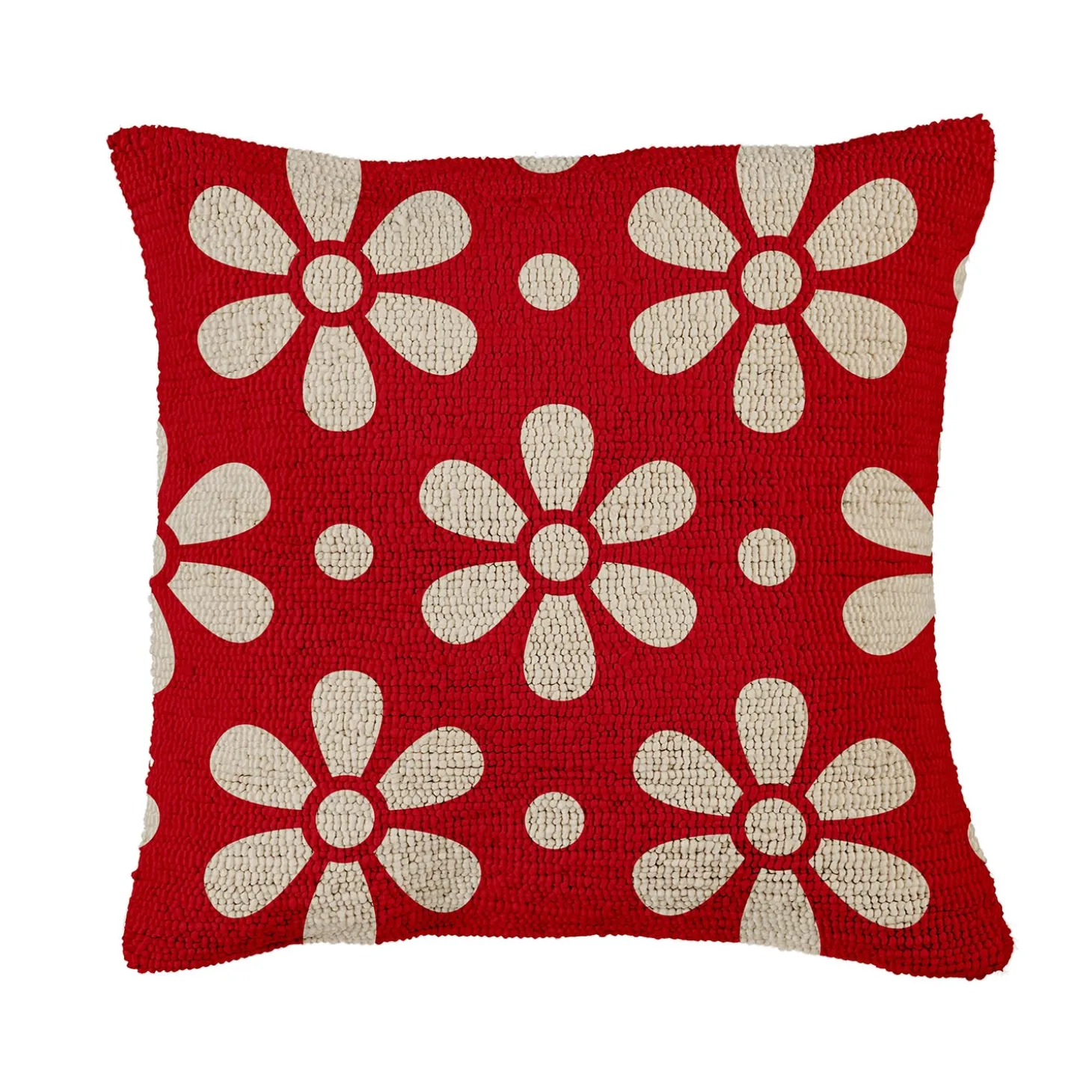 Outdoor Throw Pillows | Decorative Pillows>Plow & Hearth Indoor/Outdoor Hooked Polypropylene Daisy Throw Pillow, Red