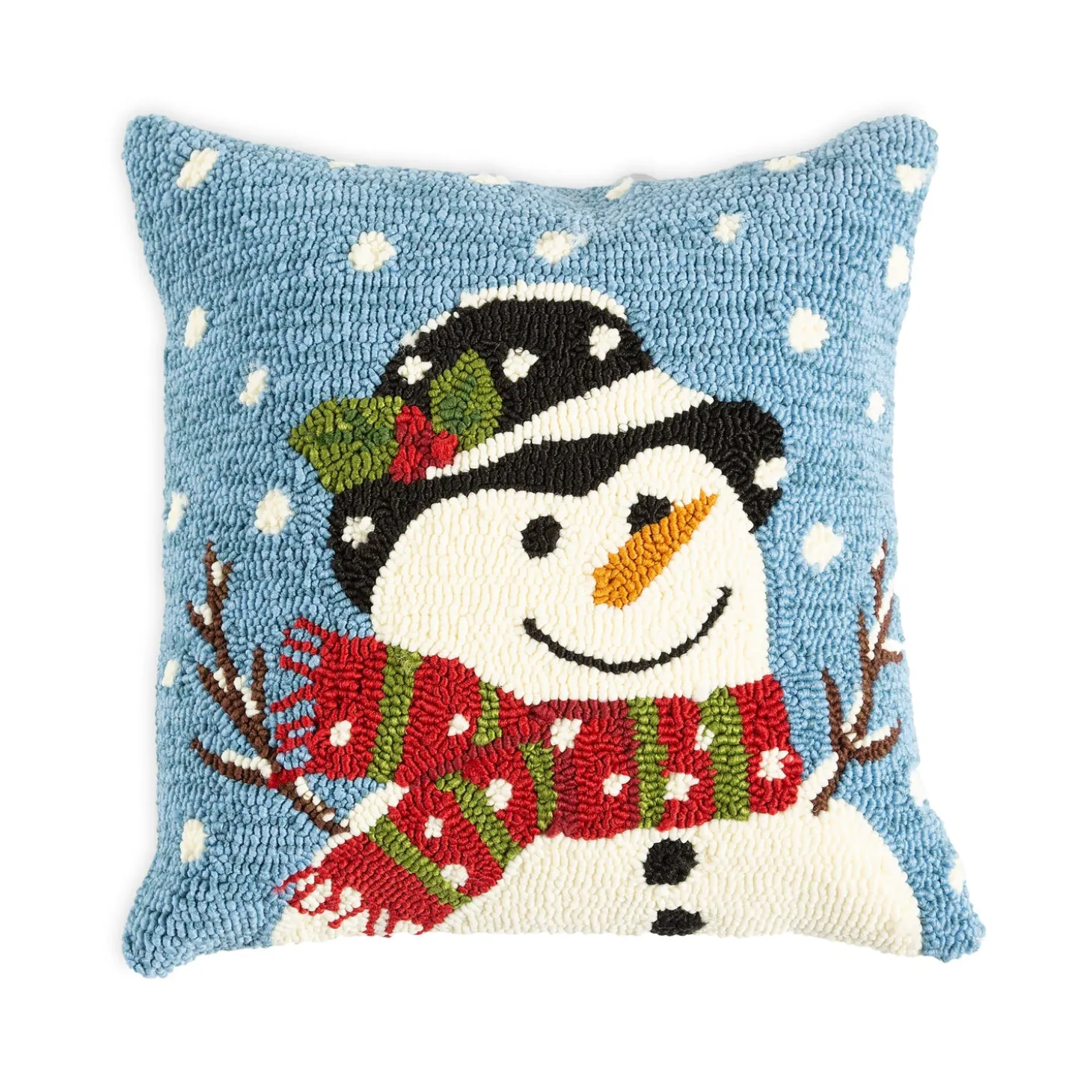 Outdoor Throw Pillows | Decorative Pillows>Plow & Hearth Indoor/Outdoor Hooked Polypropylene Snowman Throw Pillow