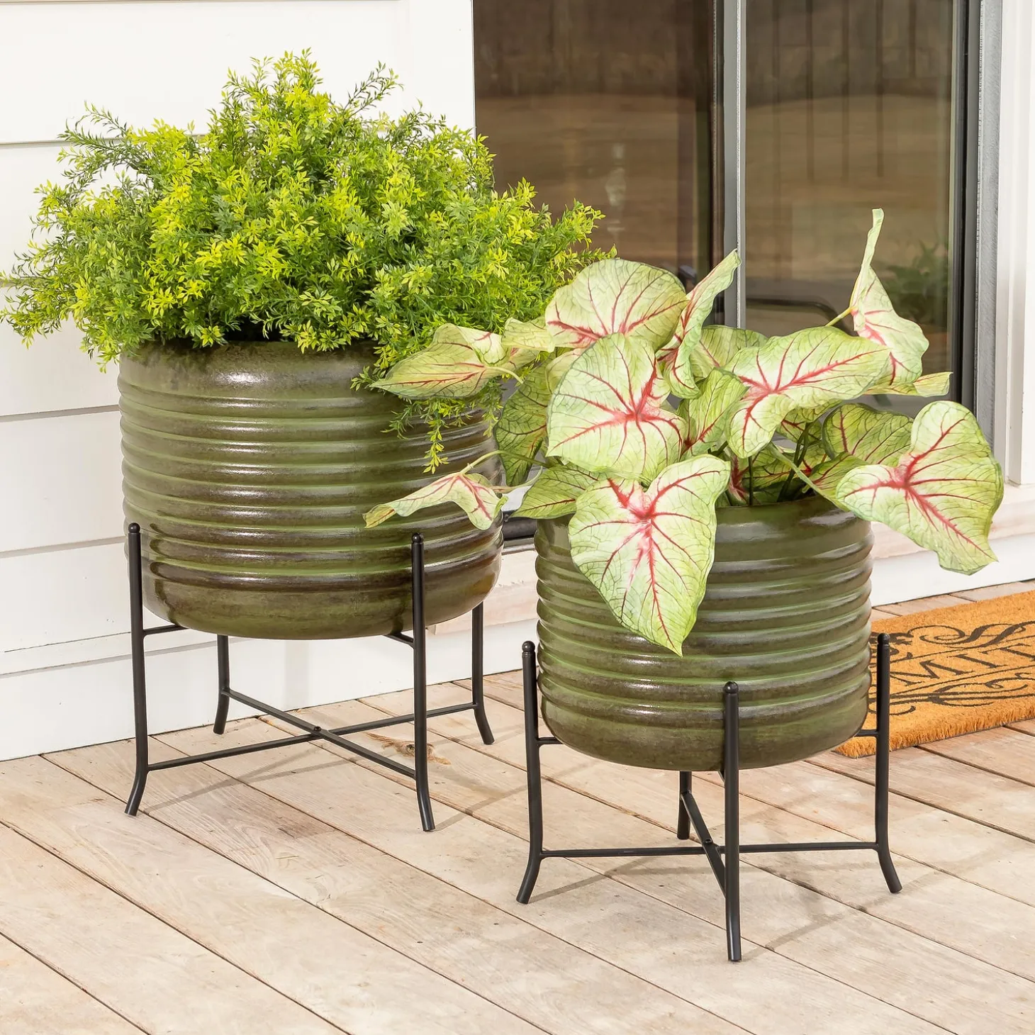 Planters & Plant Stands>Plow & Hearth Indoor/Outdoor Hunter Green Planters, Set of 2