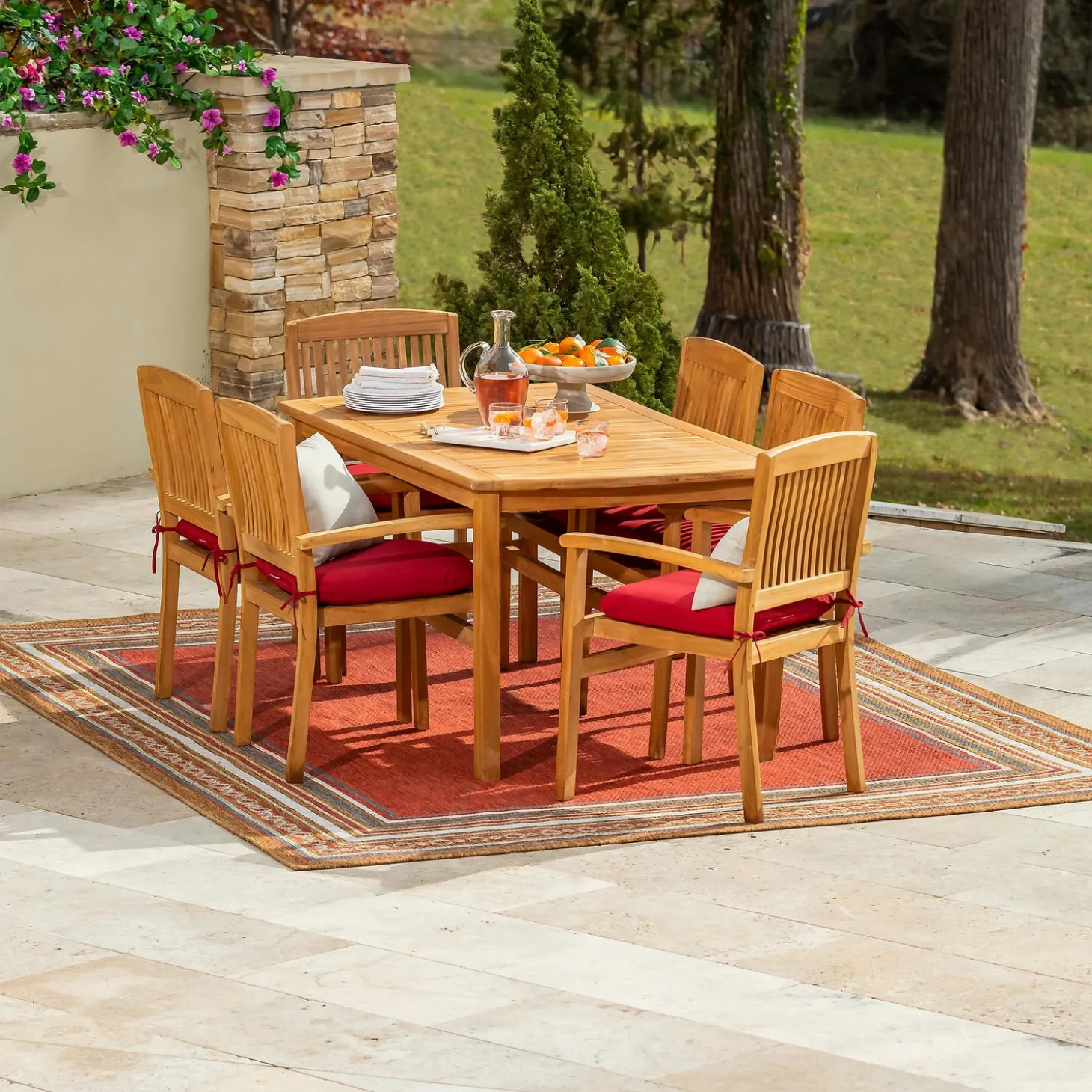 Area Rugs>Plow & Hearth Indoor/Outdoor La Grange Border Polypropylene Rug, 8' x 10'