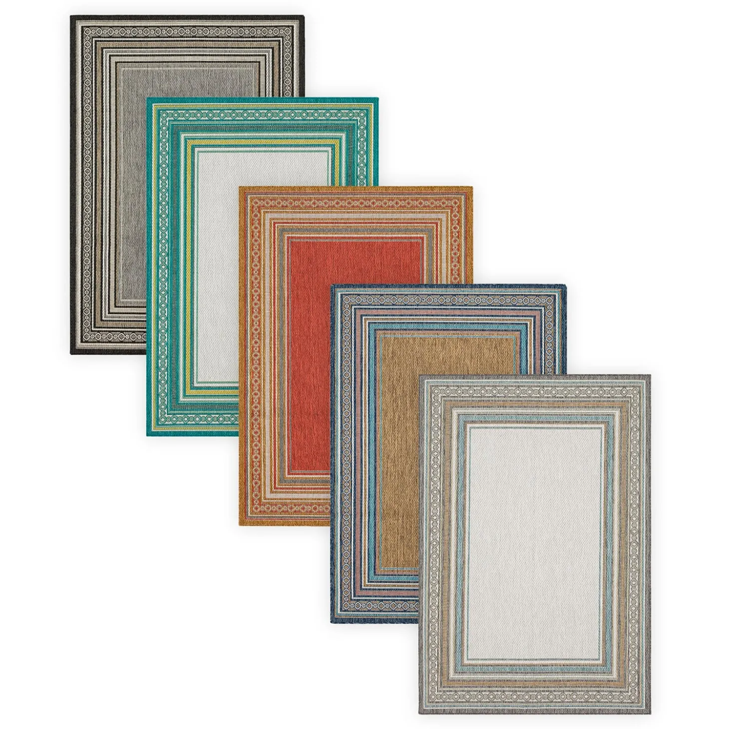 Area Rugs>Plow & Hearth Indoor/Outdoor La Grange Border Polypropylene Rug, 4' x 5'6"