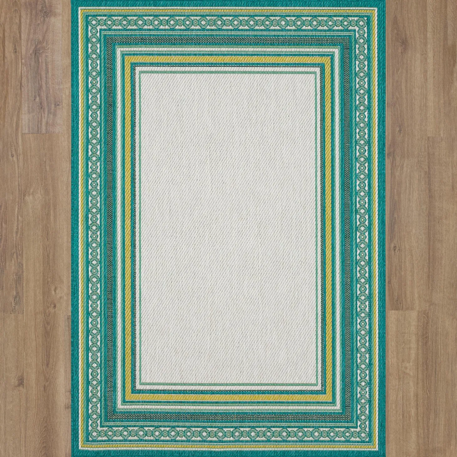 Area Rugs>Plow & Hearth Indoor/Outdoor La Grange Border Polypropylene Rug, 4' x 5'6"