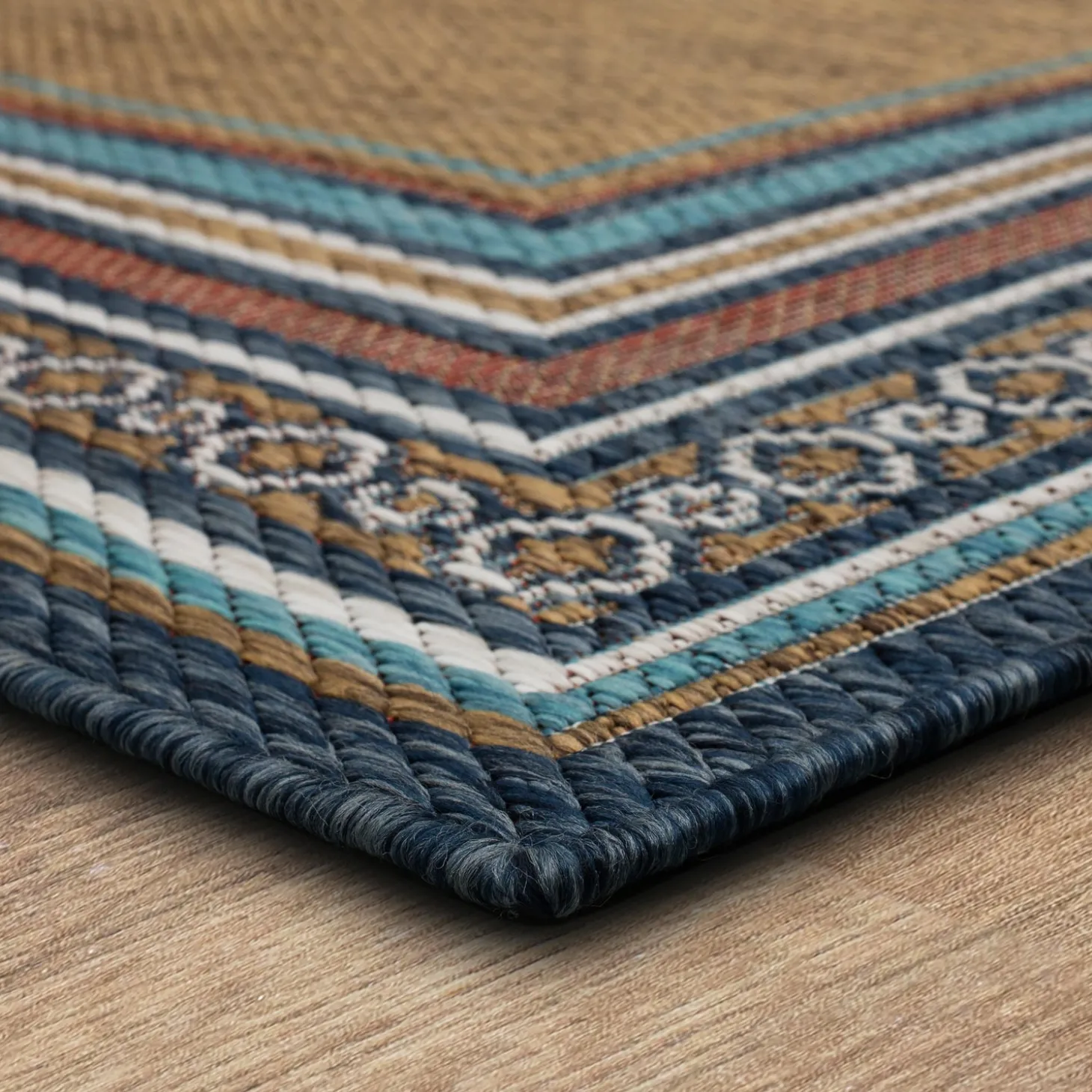 Area Rugs>Plow & Hearth Indoor/Outdoor La Grange Border Polypropylene Rug, 4' x 5'6"