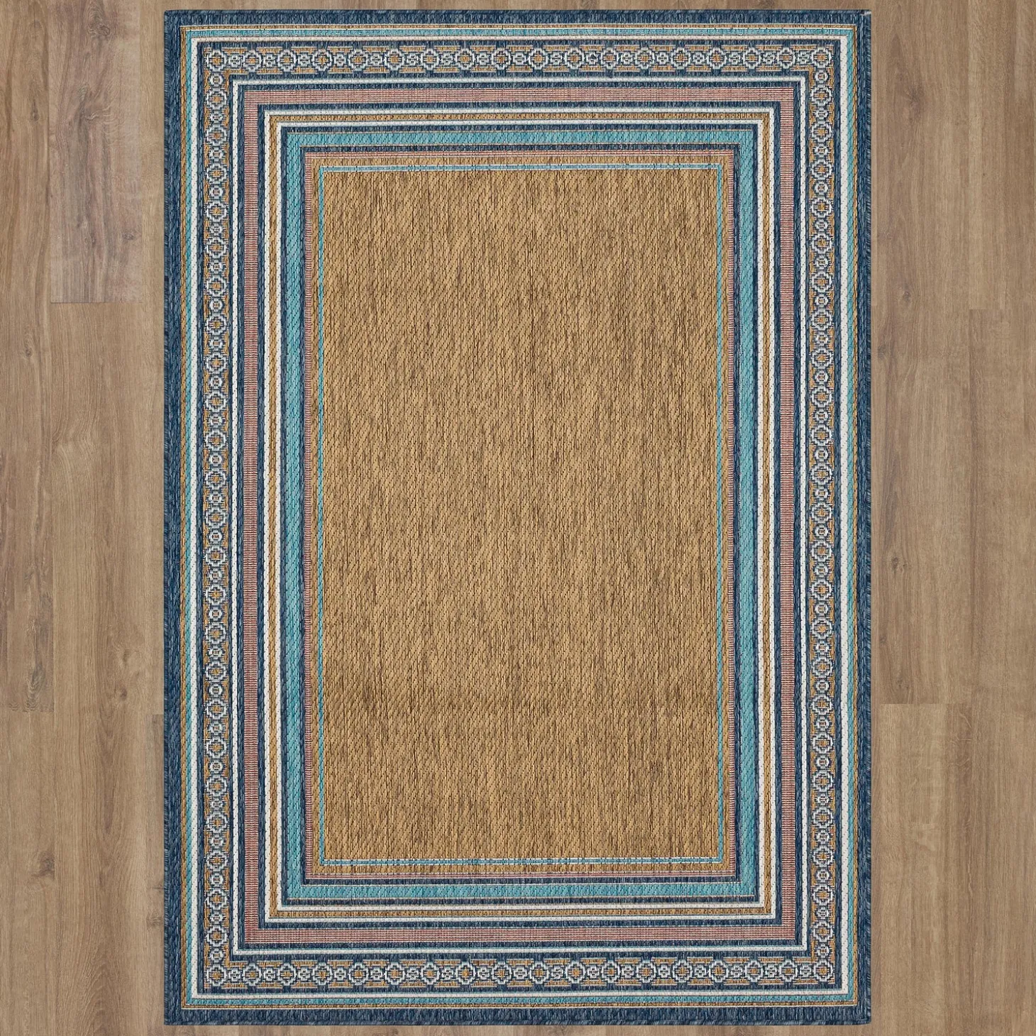 Area Rugs>Plow & Hearth Indoor/Outdoor La Grange Border Polypropylene Rug, 4' x 5'6"