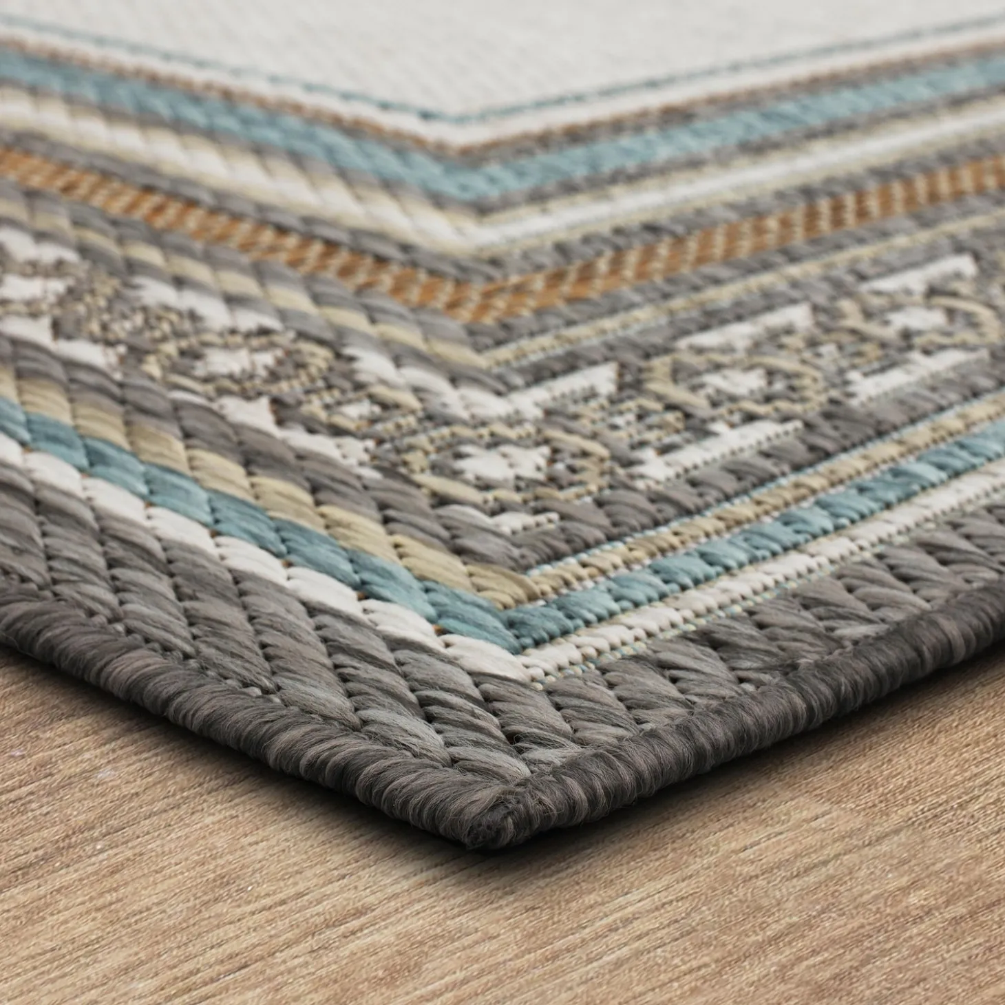Area Rugs>Plow & Hearth Indoor/Outdoor La Grange Border Polypropylene Rug, 4' x 5'6"