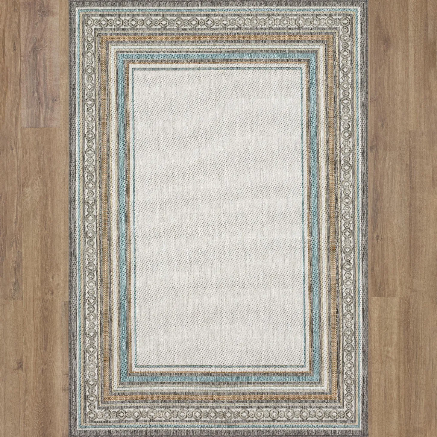 Area Rugs>Plow & Hearth Indoor/Outdoor La Grange Border Polypropylene Rug, 4' x 5'6"