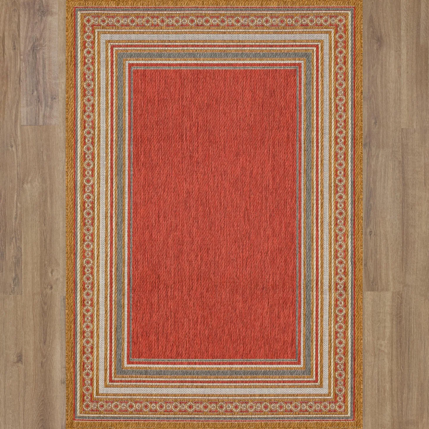 Area Rugs>Plow & Hearth Indoor/Outdoor La Grange Border Polypropylene Rug, 4' x 5'6"