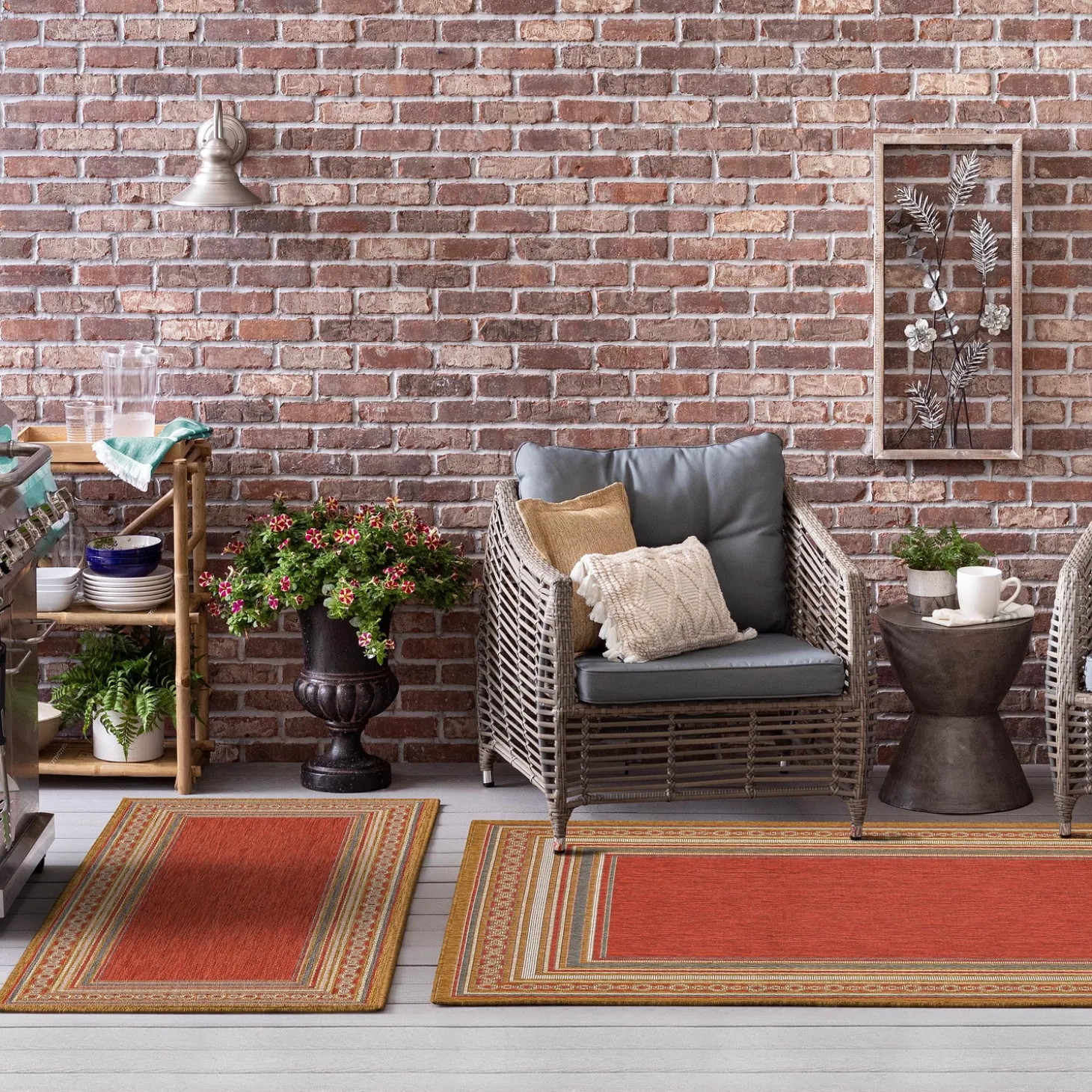 Area Rugs>Plow & Hearth Indoor/Outdoor La Grange Border Polypropylene Rug, 4' x 5'6"
