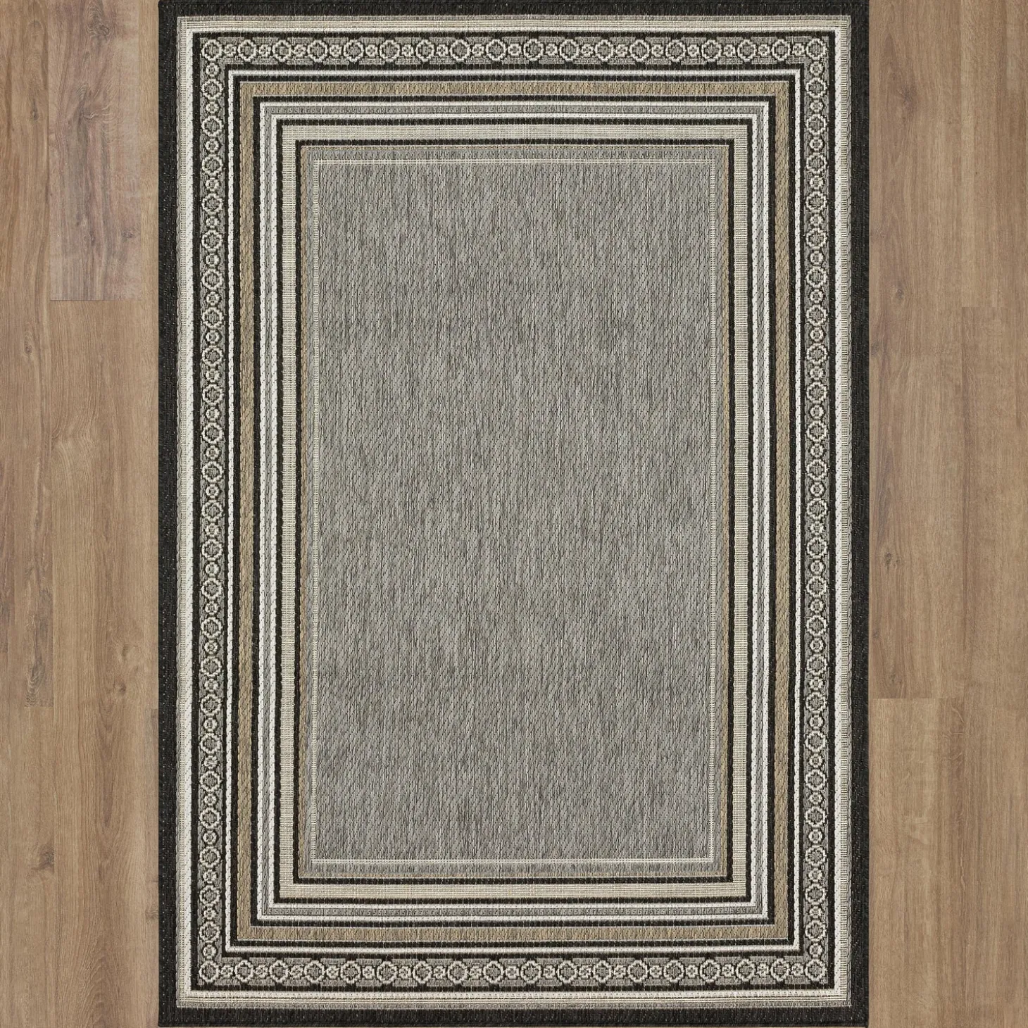 Area Rugs>Plow & Hearth Indoor/Outdoor La Grange Border Polypropylene Rug, 4' x 5'6"