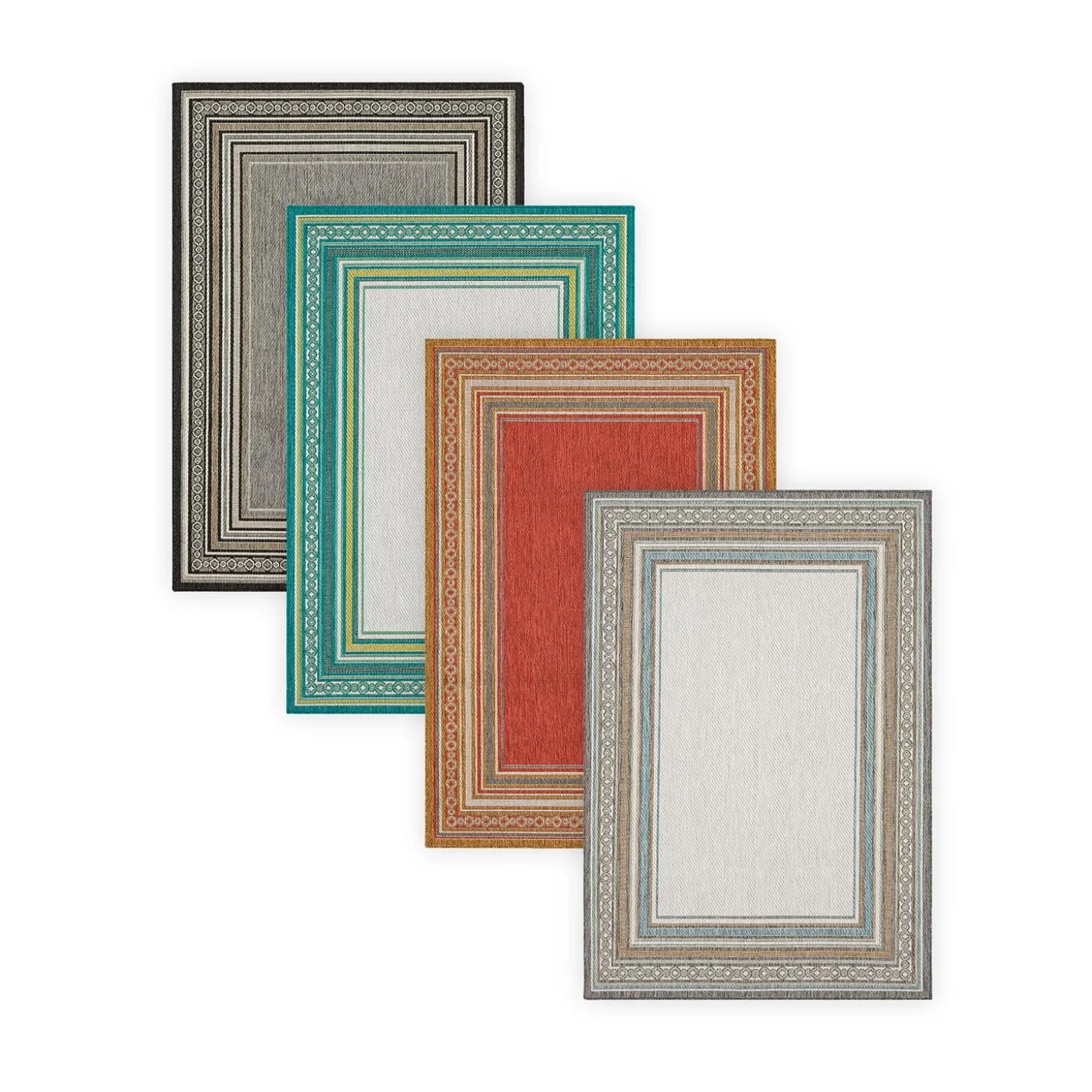 Area Rugs>Plow & Hearth Indoor/Outdoor La Grange Border Polypropylene Rug, 2'5" x 6' Runner Green