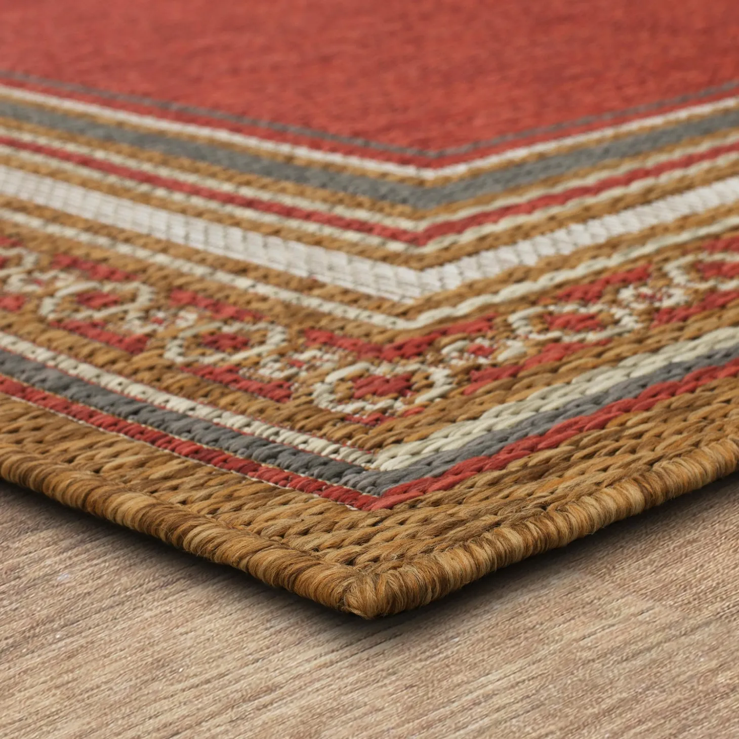 Area Rugs>Plow & Hearth Indoor/Outdoor La Grange Border Polypropylene Rug, 2'5" x 6' Runner Green
