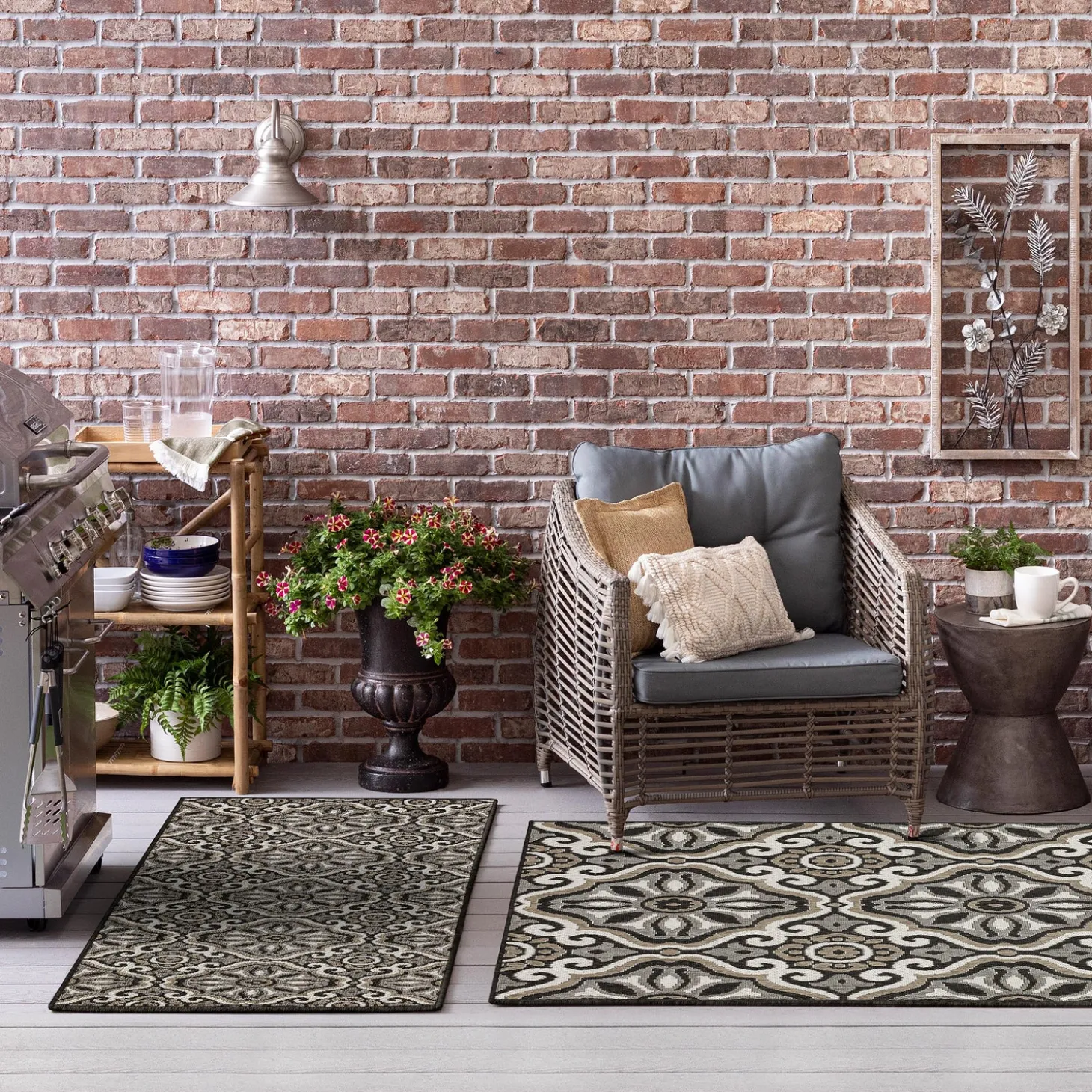 Area Rugs>Plow & Hearth Indoor/Outdoor La Grange Tile Polypropylene Rug, 4' x 5'6"