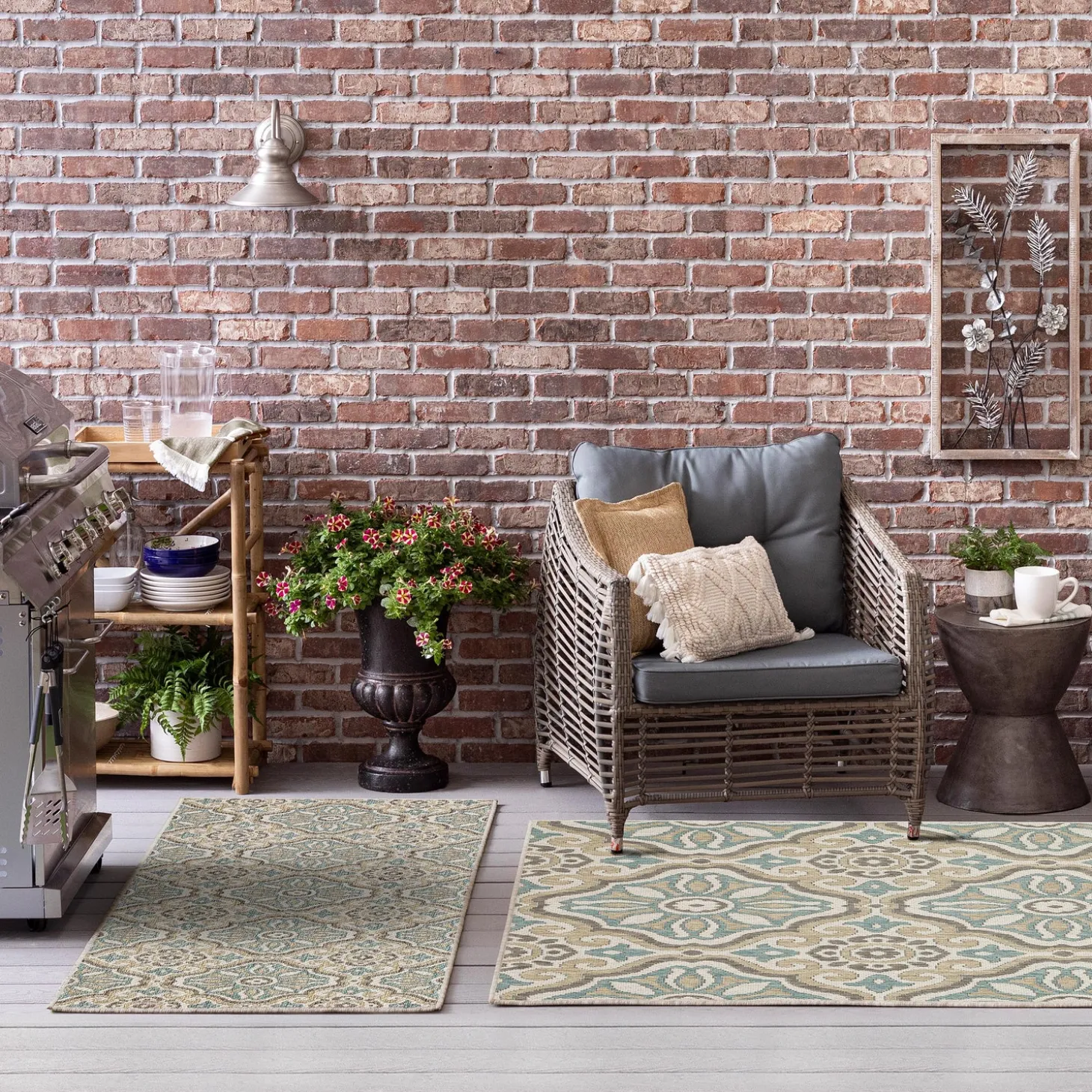 Area Rugs>Plow & Hearth Indoor/Outdoor La Grange Tile Polypropylene Rug, 4' x 5'6"