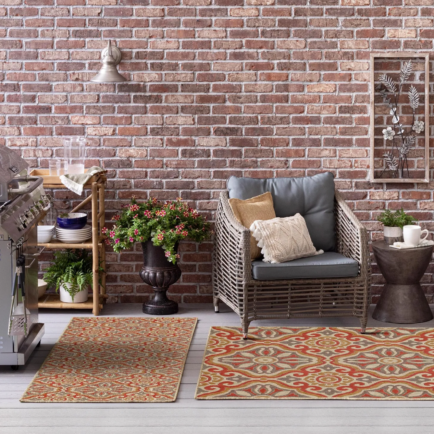 Area Rugs>Plow & Hearth Indoor/Outdoor La Grange Tile Polypropylene Rug, 4' x 5'6"