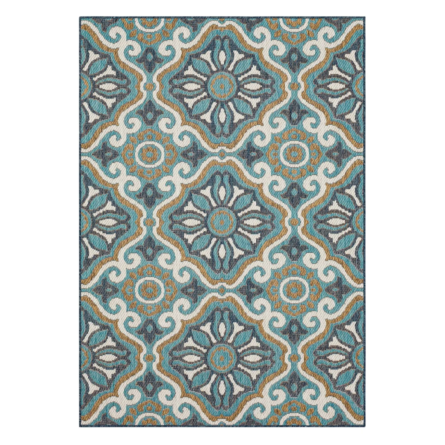 Area Rugs>Plow & Hearth Indoor/Outdoor La Grange Tile Polypropylene Rug, 4' x 5'6"