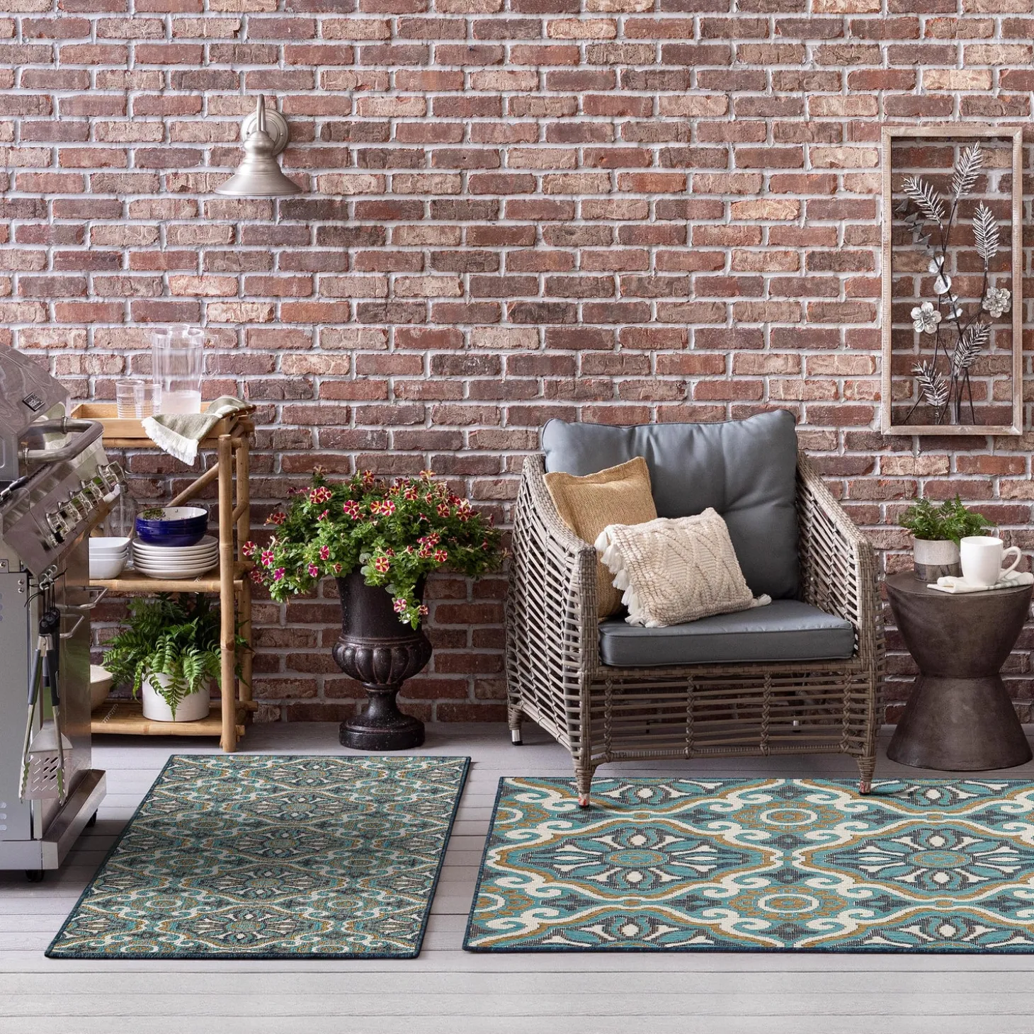 Area Rugs>Plow & Hearth Indoor/Outdoor La Grange Tile Polypropylene Rug, 4' x 5'6"