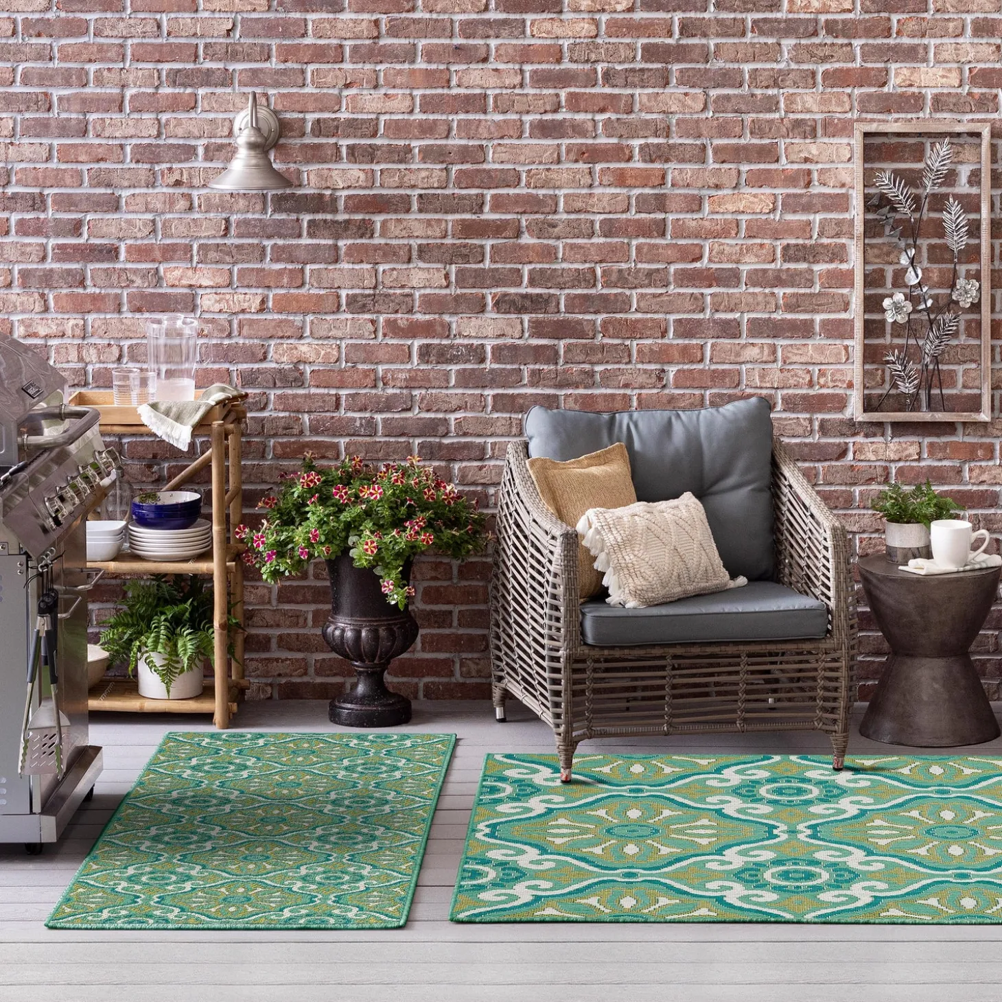 Area Rugs>Plow & Hearth Indoor/Outdoor La Grange Tile Polypropylene Rug, 4' x 5'6"