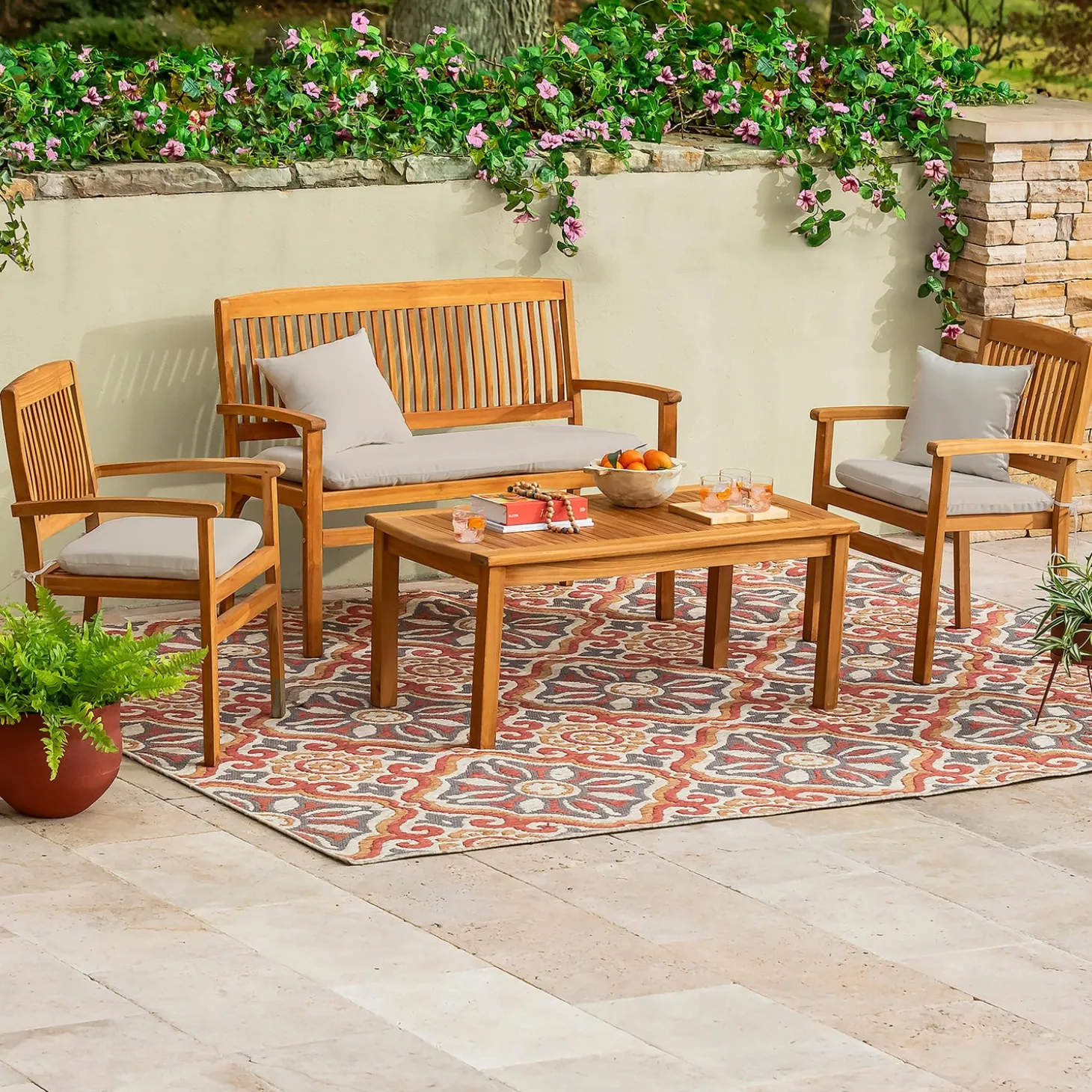 Area Rugs>Plow & Hearth Indoor/Outdoor La Grange Tile Polypropylene Rug, 4' x 5'6"