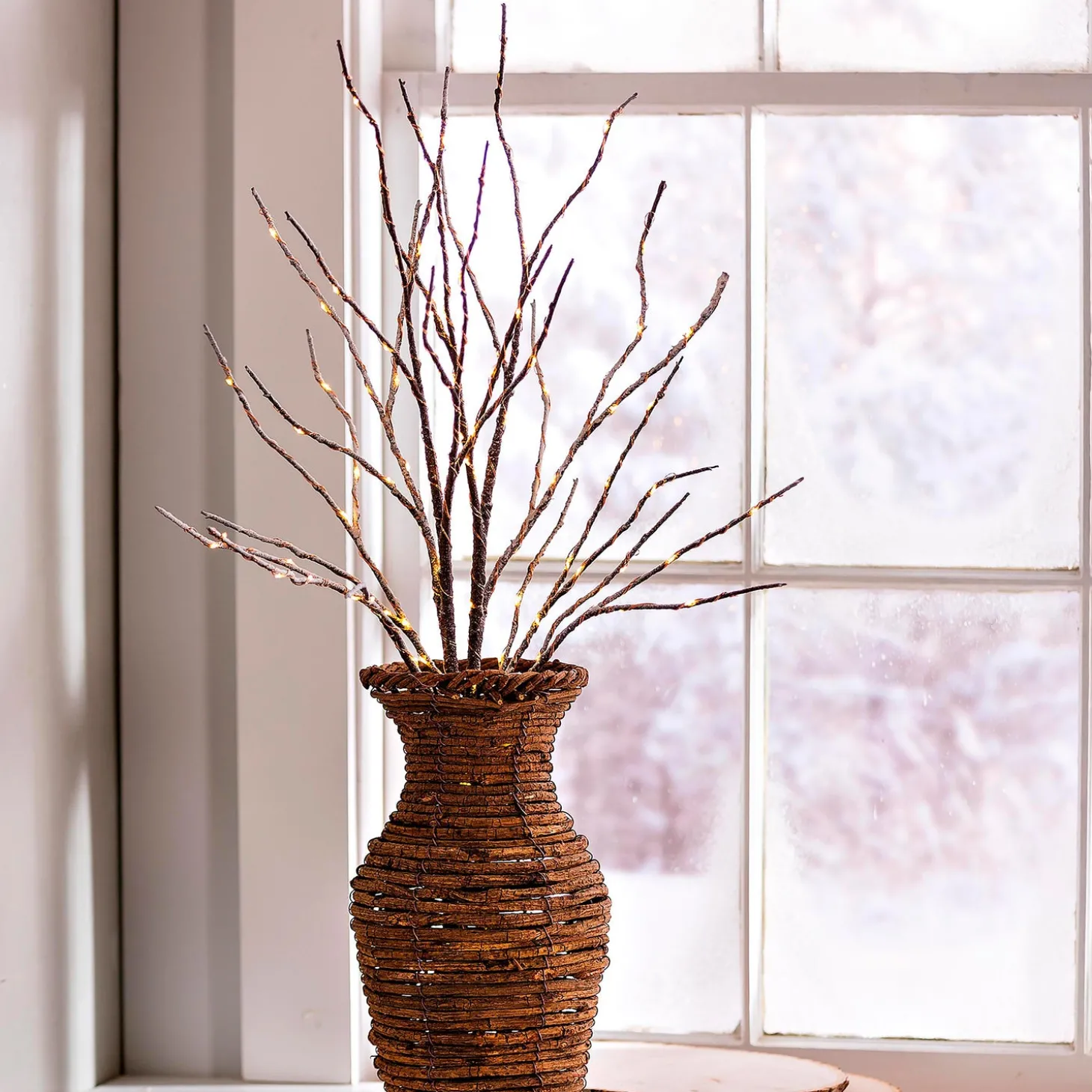 Faux Flowers & Plants | Lighted Trees & Garlands>Plow & Hearth Indoor/Outdoor Lighted Birch Branches, Set of 2 Brown