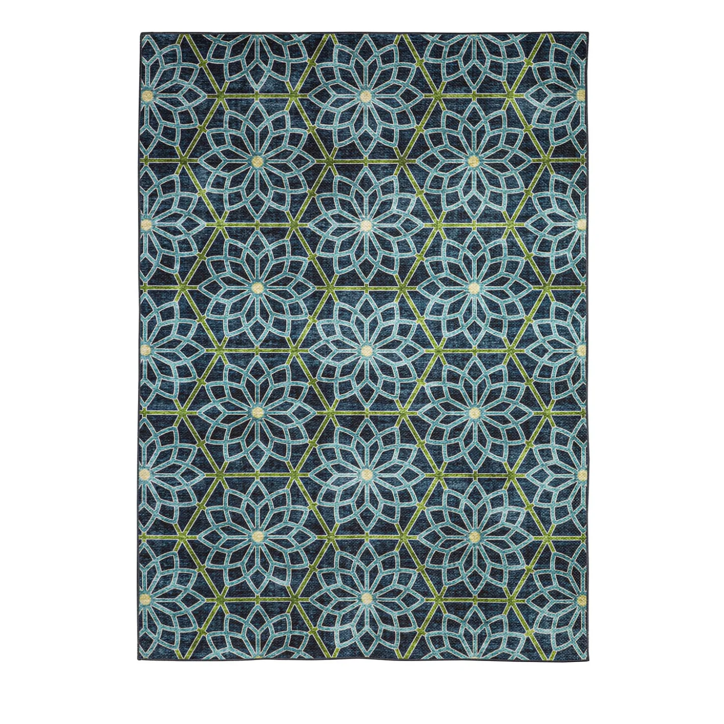 Area Rugs>Plow & Hearth Indoor/Outdoor Machine Washable Blue Kaleidoscope Printed Rug, 5' x 7'