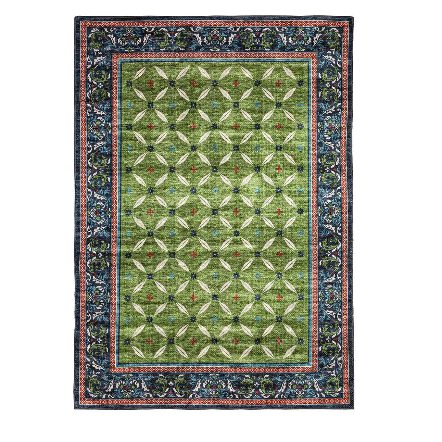 Area Rugs | Washable Mats>Plow & Hearth Indoor/Outdoor Machine Washable Green Border Printed Rug, 5' x 7'